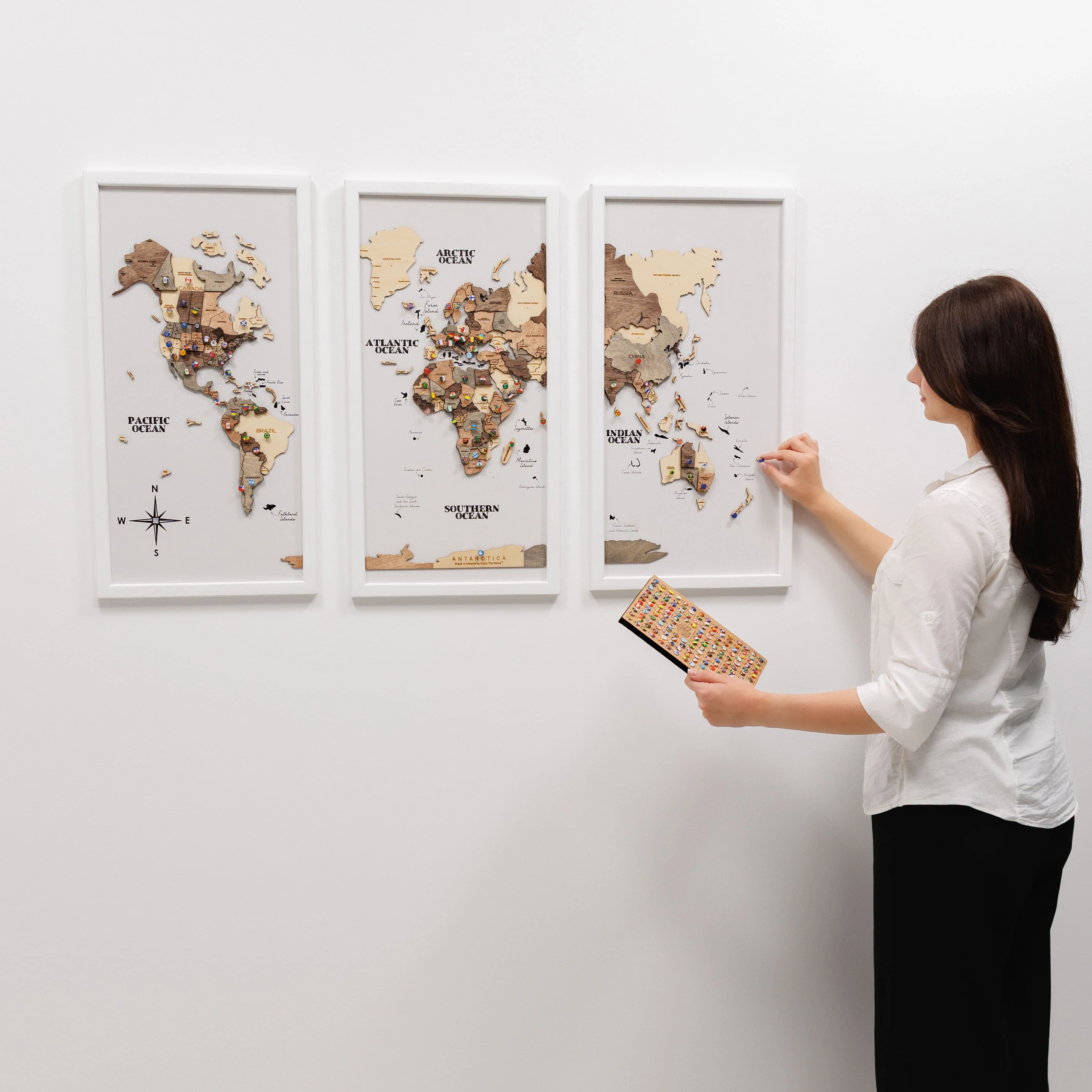 Triptych Wall Art - Wooden World Map (Smokey) - Image 9