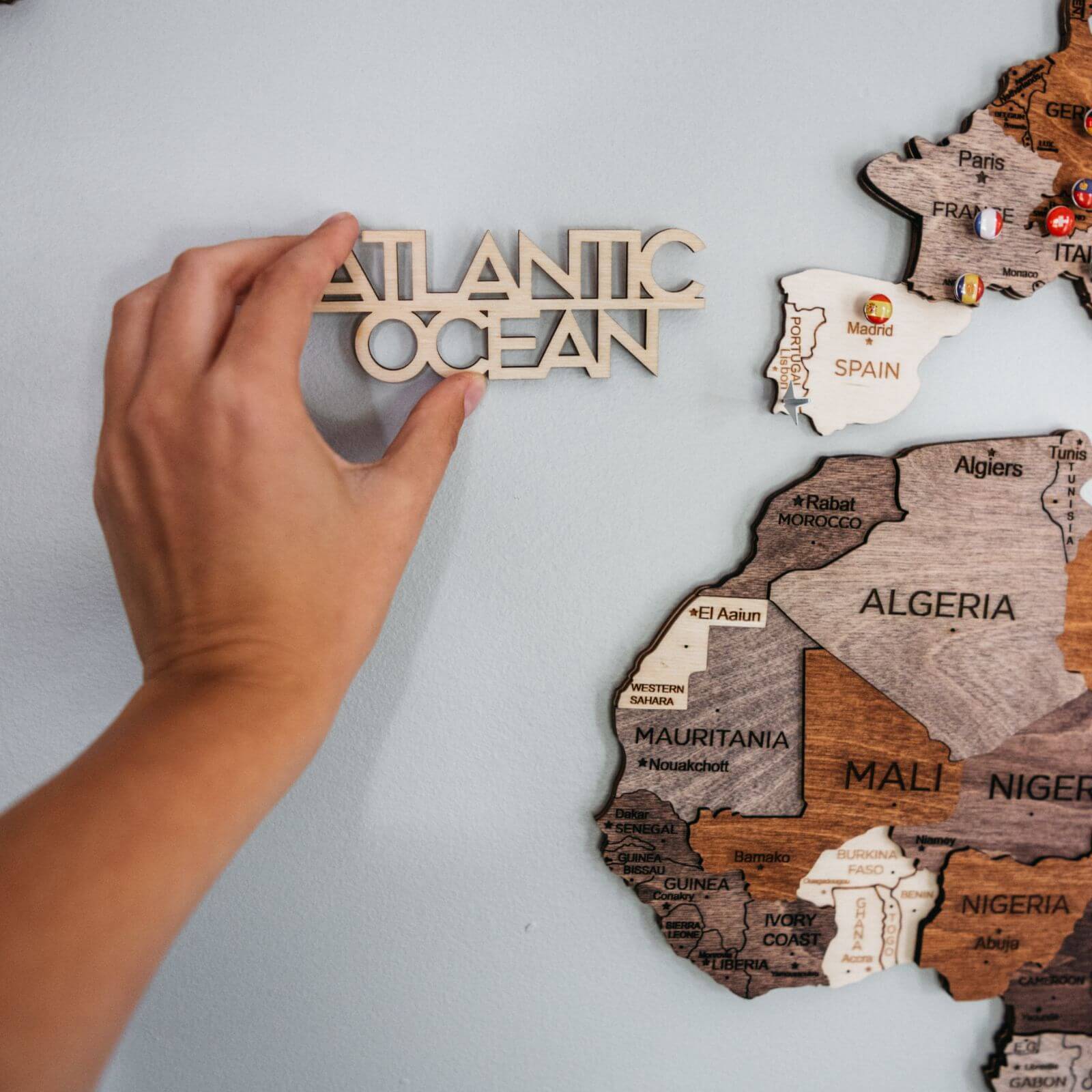 Wall Decor Bundle: 3D Wooden World Map with Flag Pins - Image 7