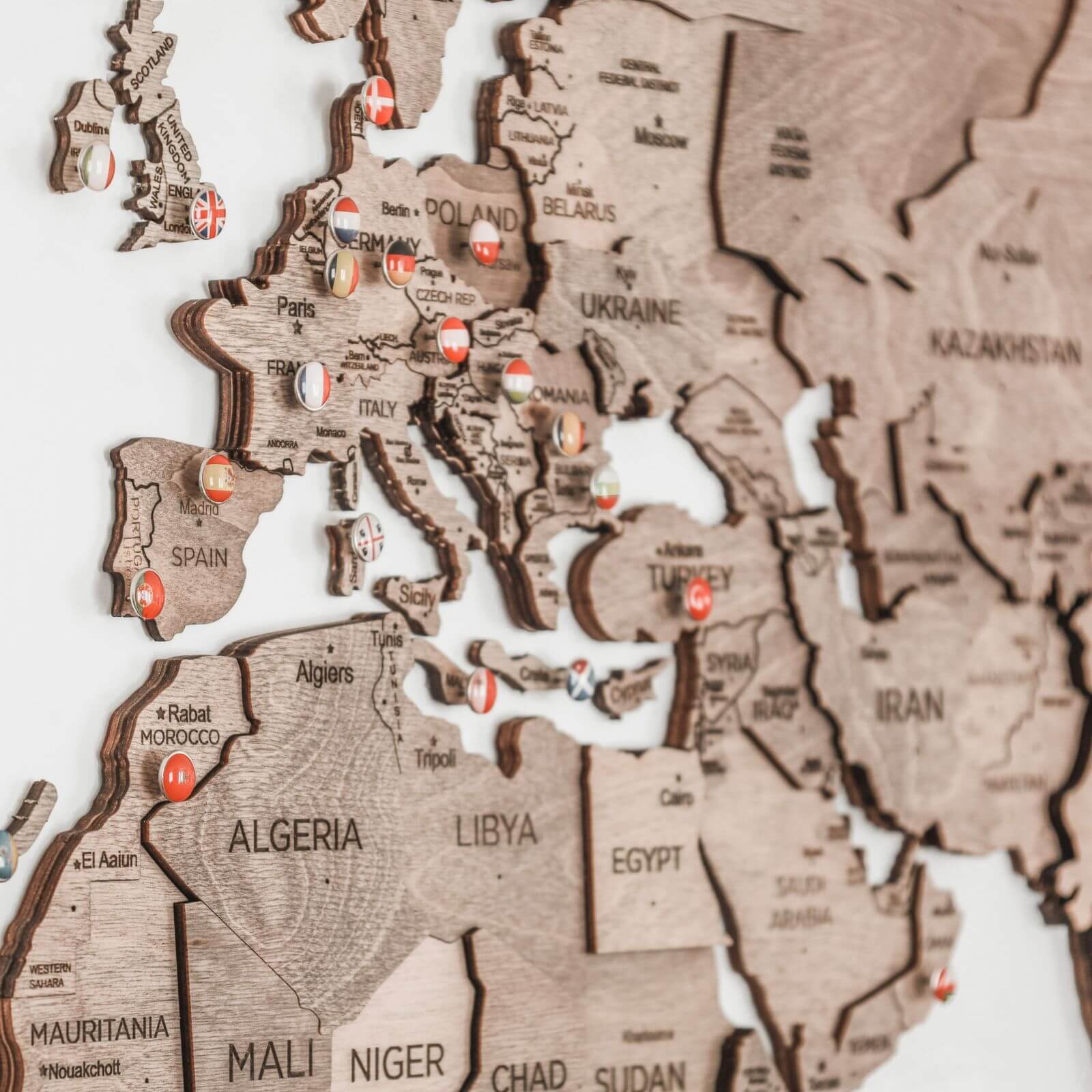 Wall Decor Bundle: 3D Wooden World Map with Flag Pins - Image 9