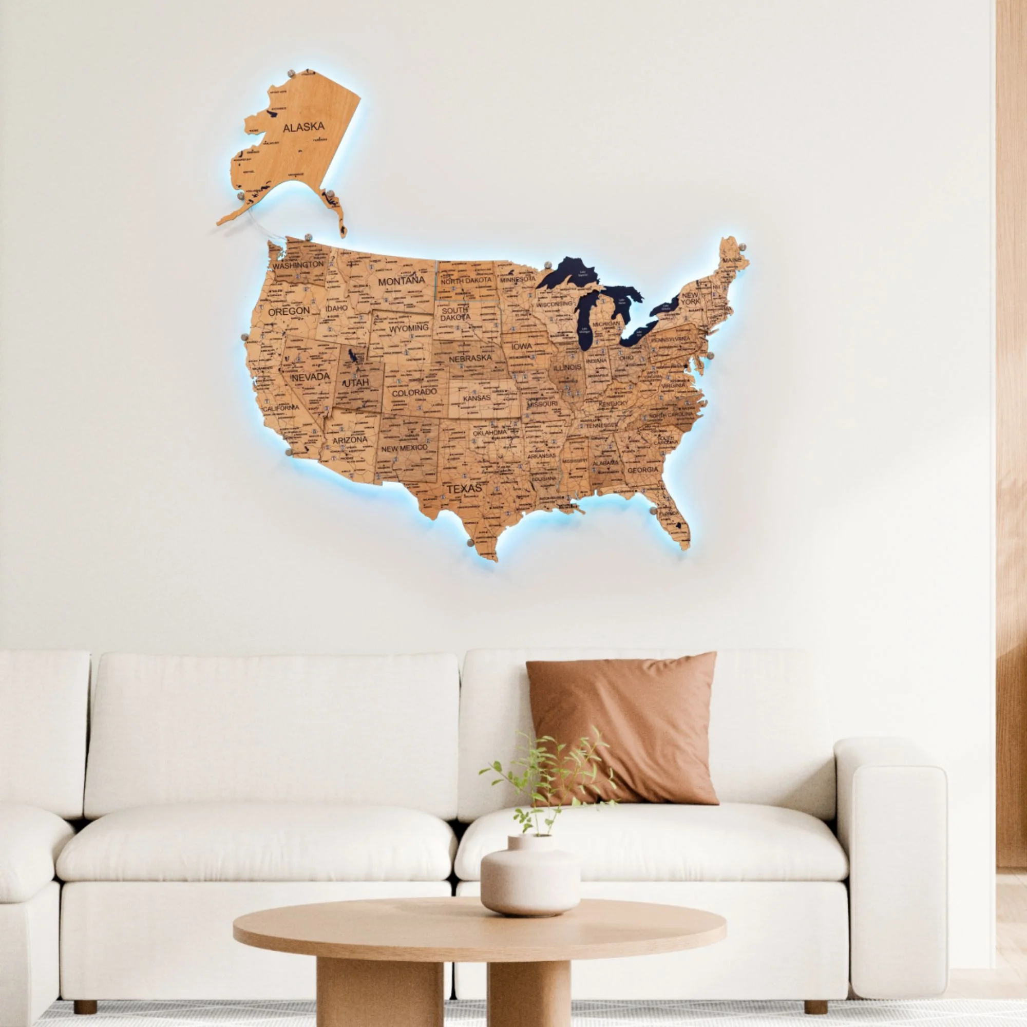 Wooden 3d LED Map of USA  - Gold - Image 10