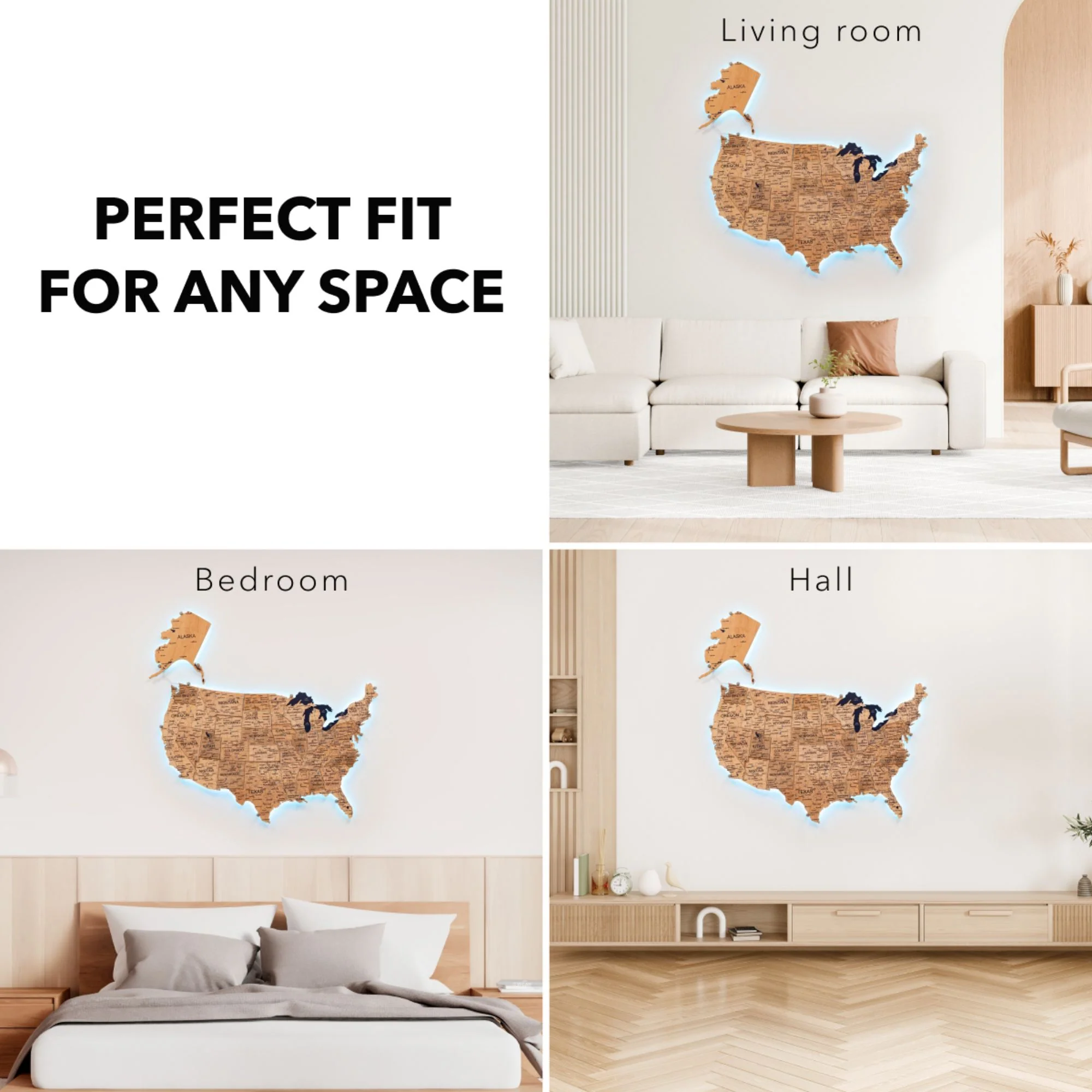 Wooden 3d LED Map of USA  - Gold - Image 11