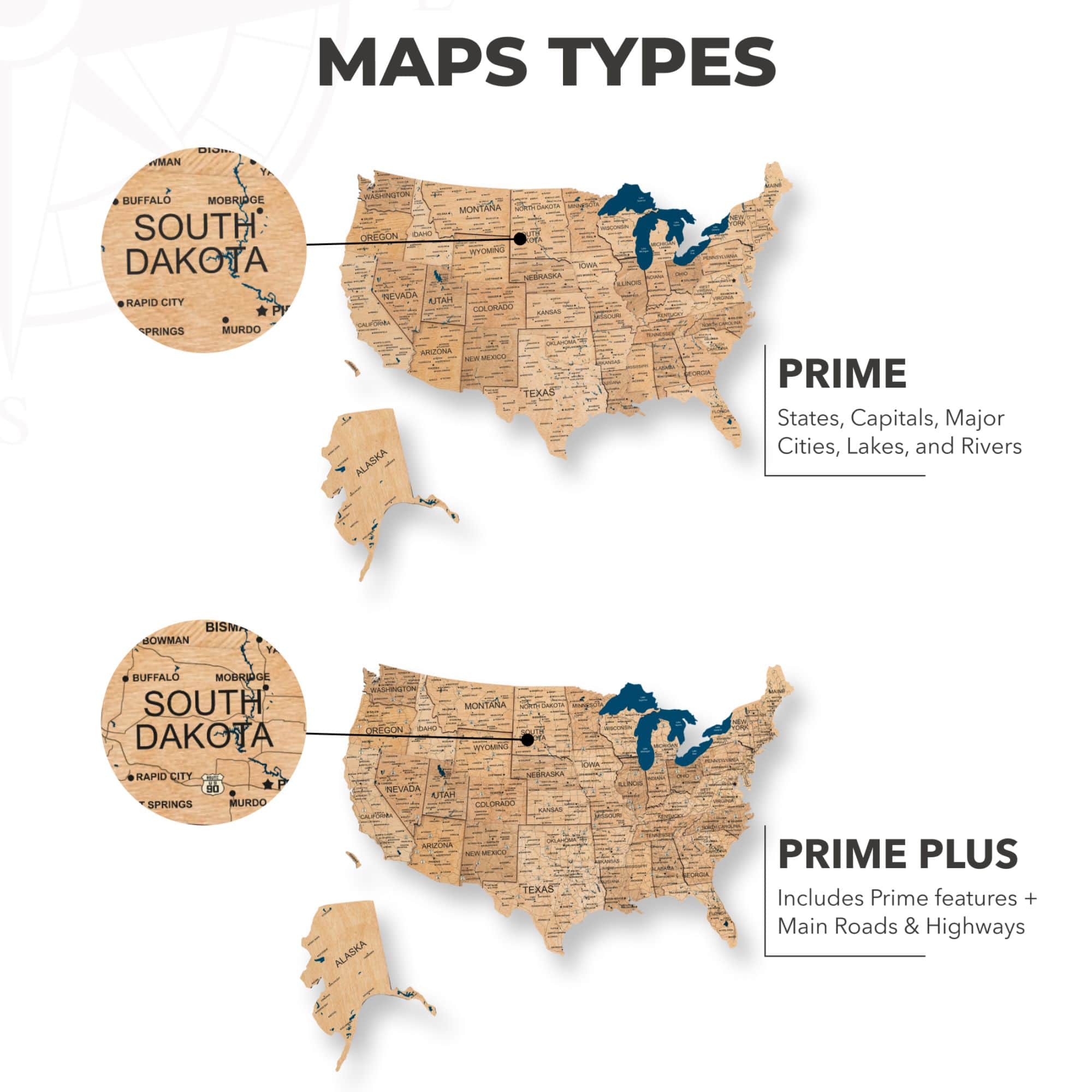 Wooden 3d LED Map of USA  - Gold - Image 12