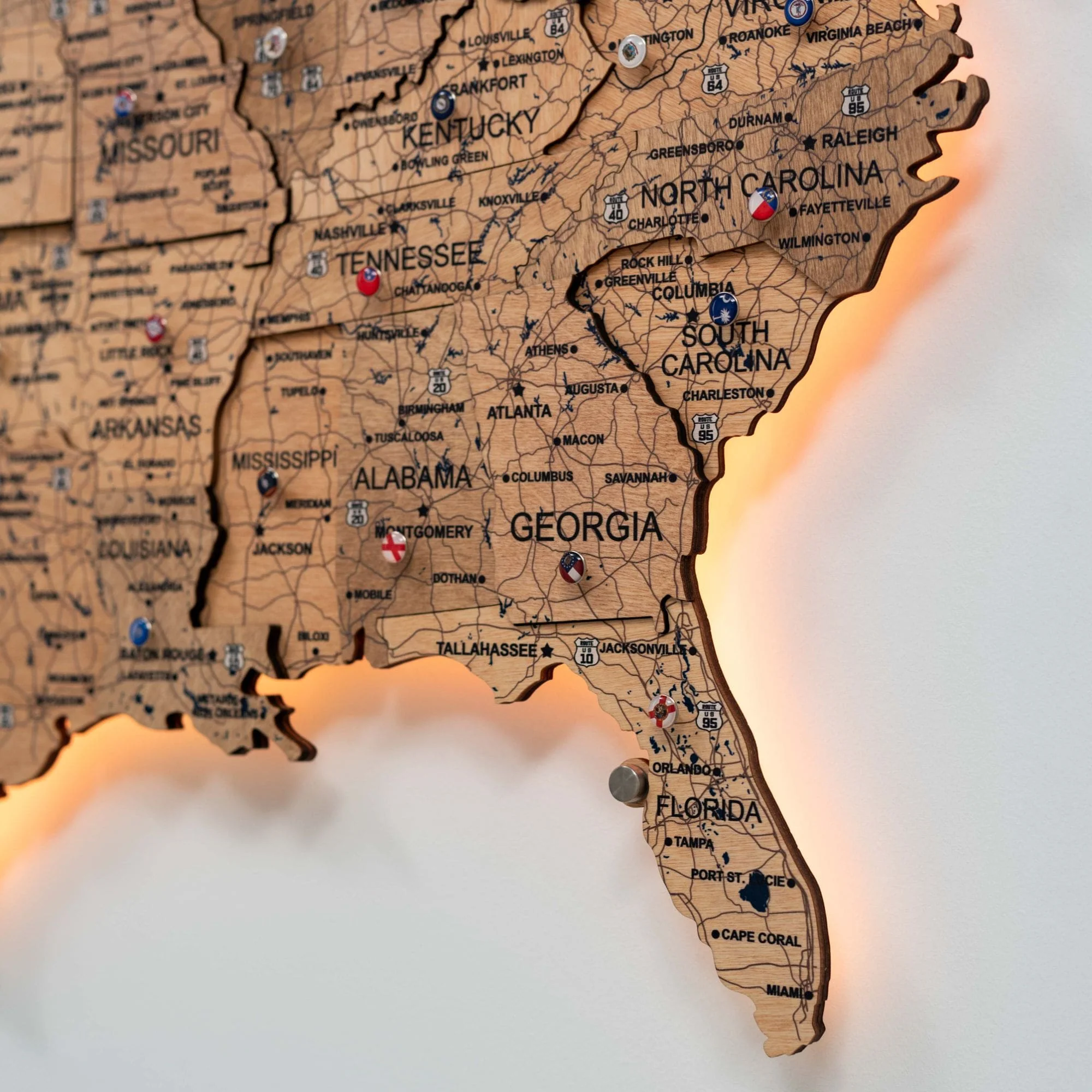 Wooden 3d LED Map of USA  - Gold - Image 17