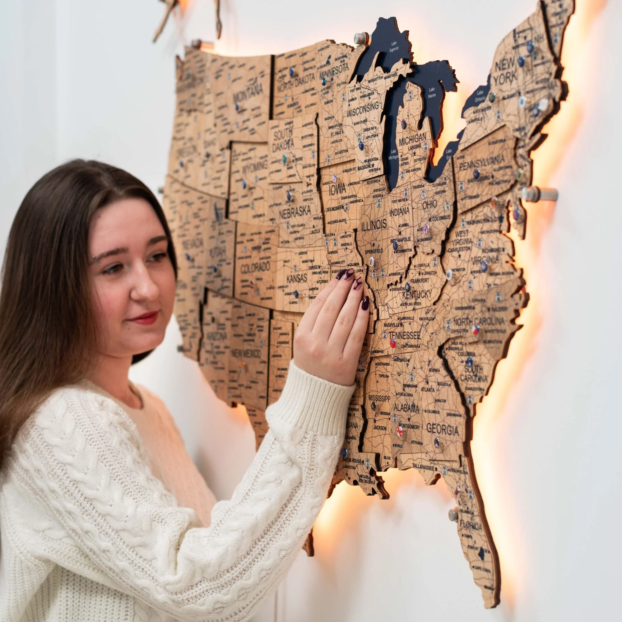Wooden 3d LED Map of USA  - Gold - Image 4