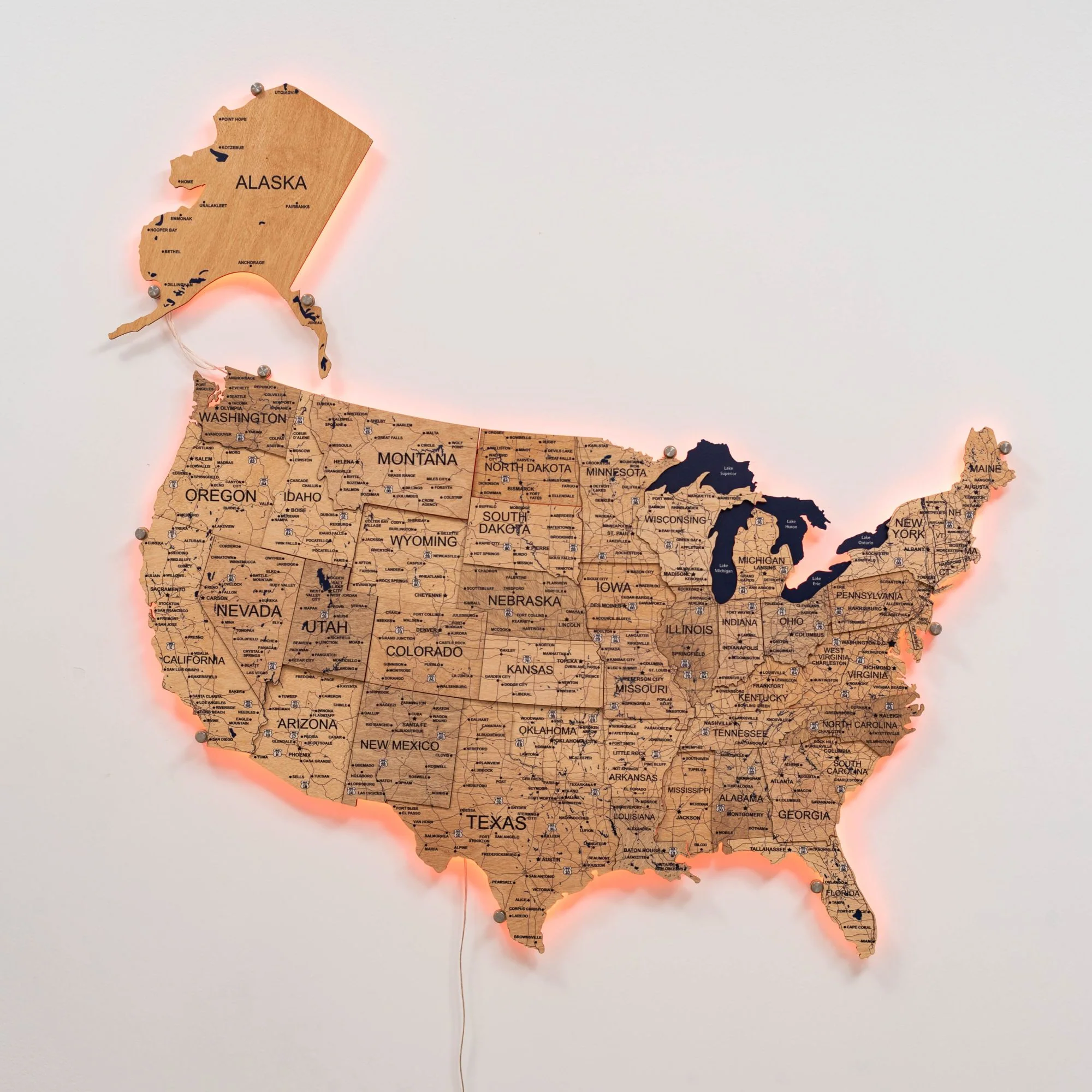 Wooden 3d LED Map of USA  - Gold - Image 7