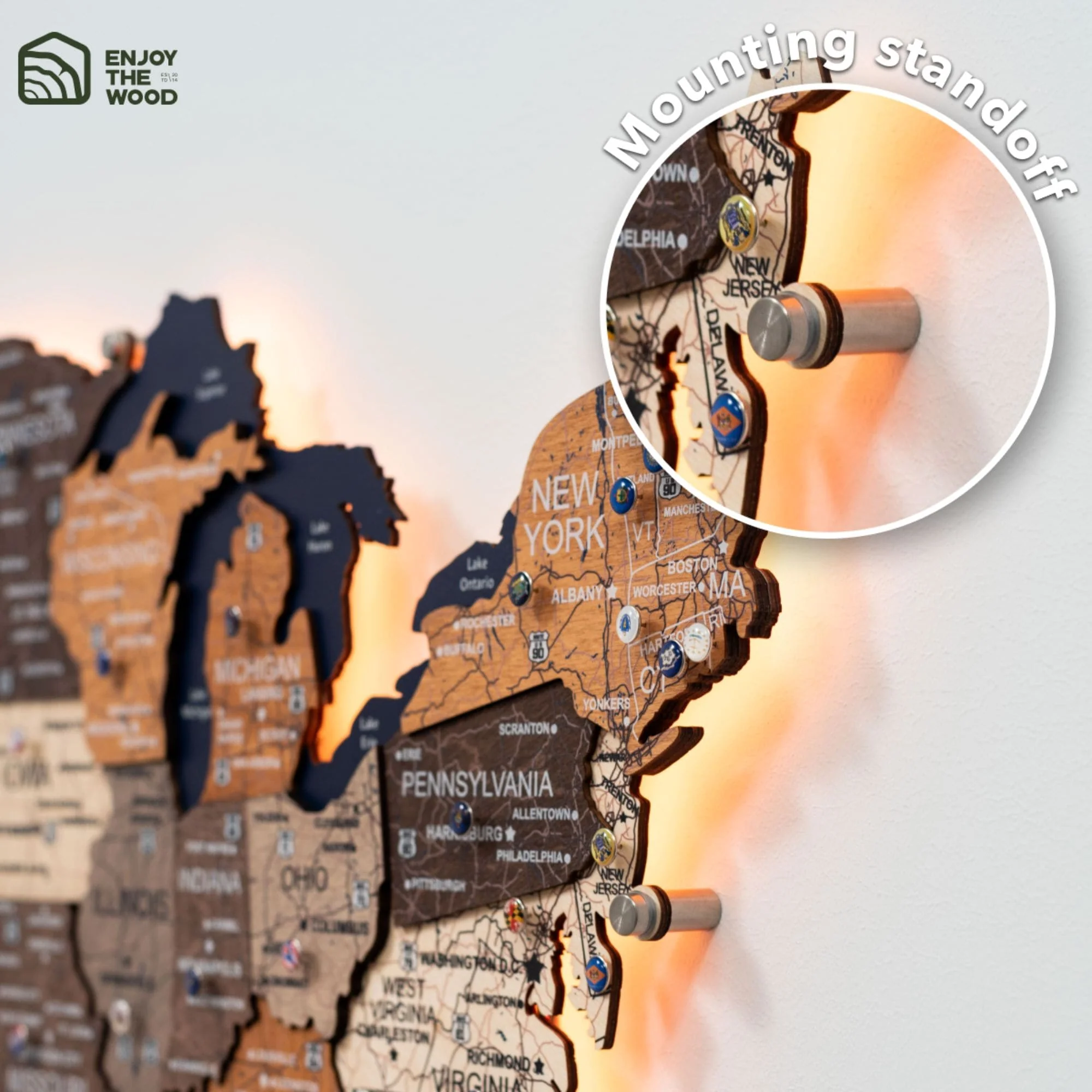 Wooden 3d LED Map of USA - Multicolor - Image 17