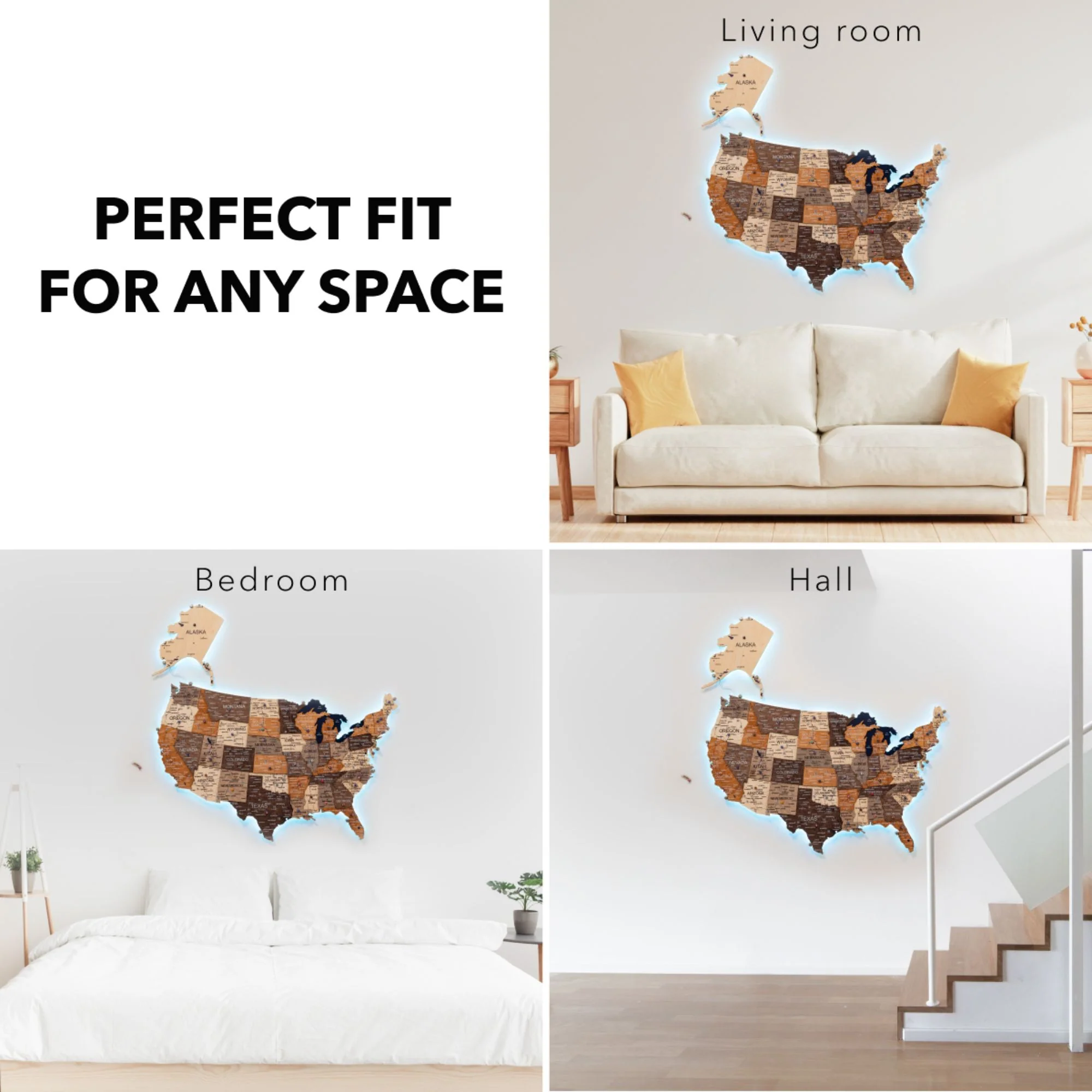 Wooden 3d LED Map of USA - Multicolor - Image 18