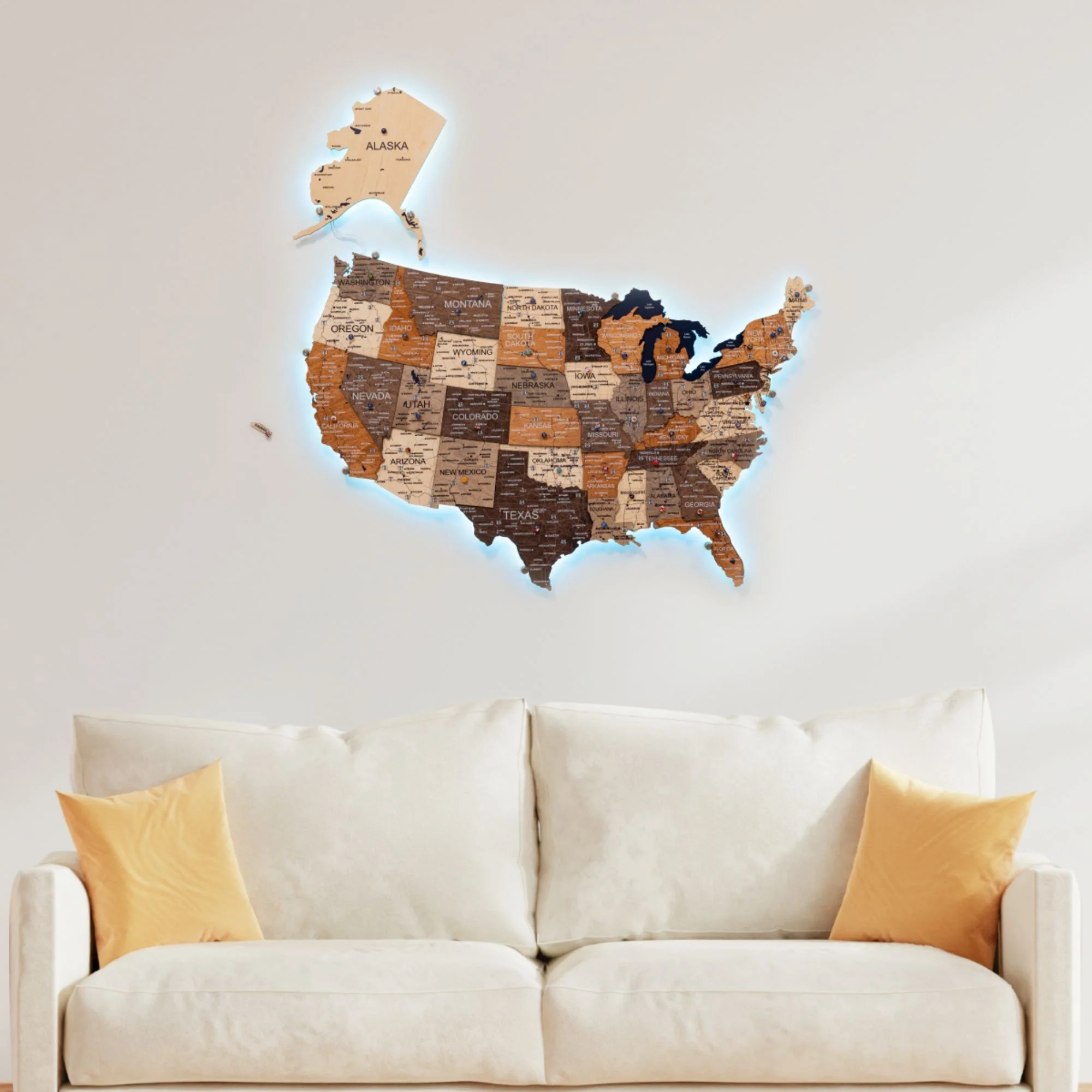 Wooden 3d LED Map of USA - Multicolor - Image 3