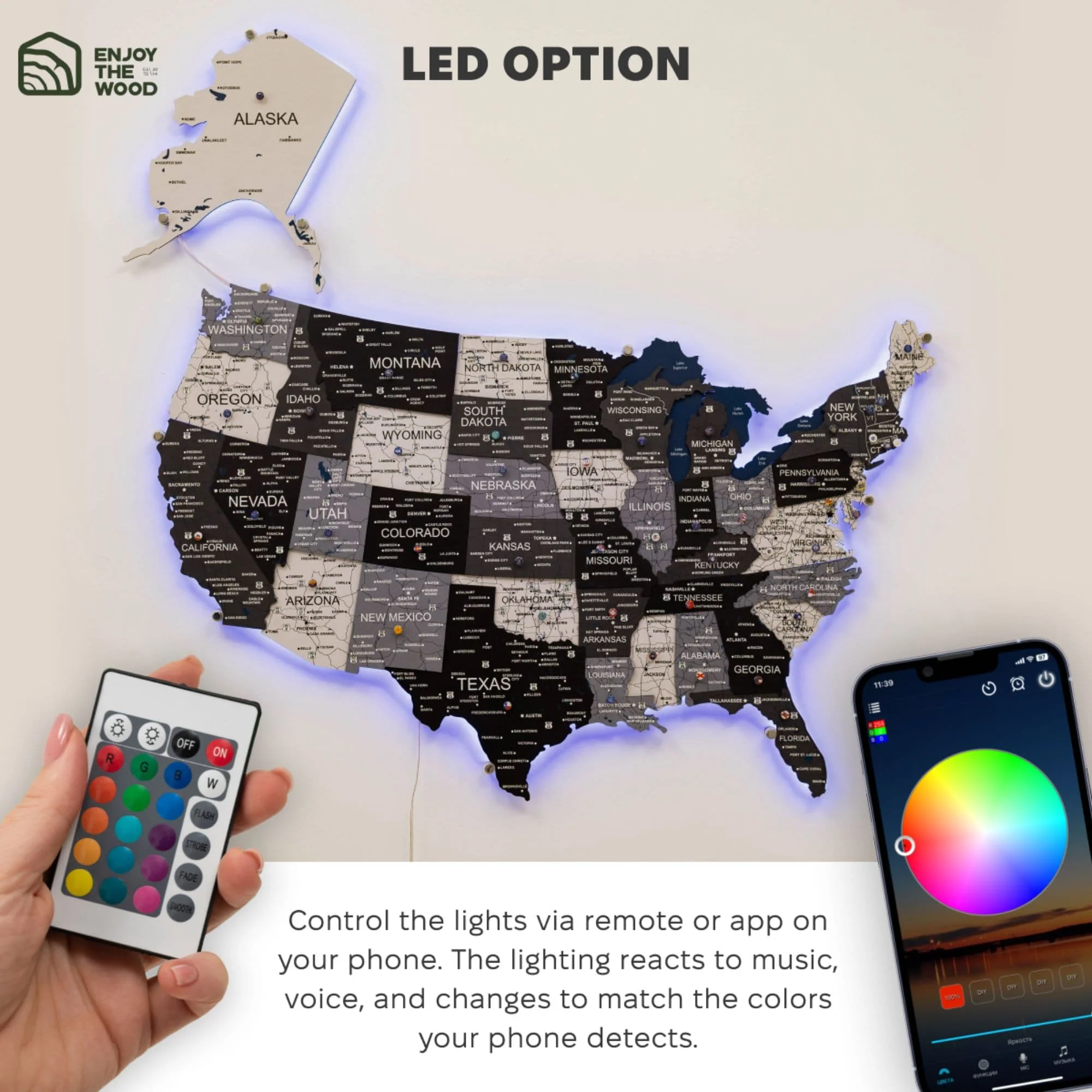 Wooden 3d LED Map of USA - Nordik - Image 13
