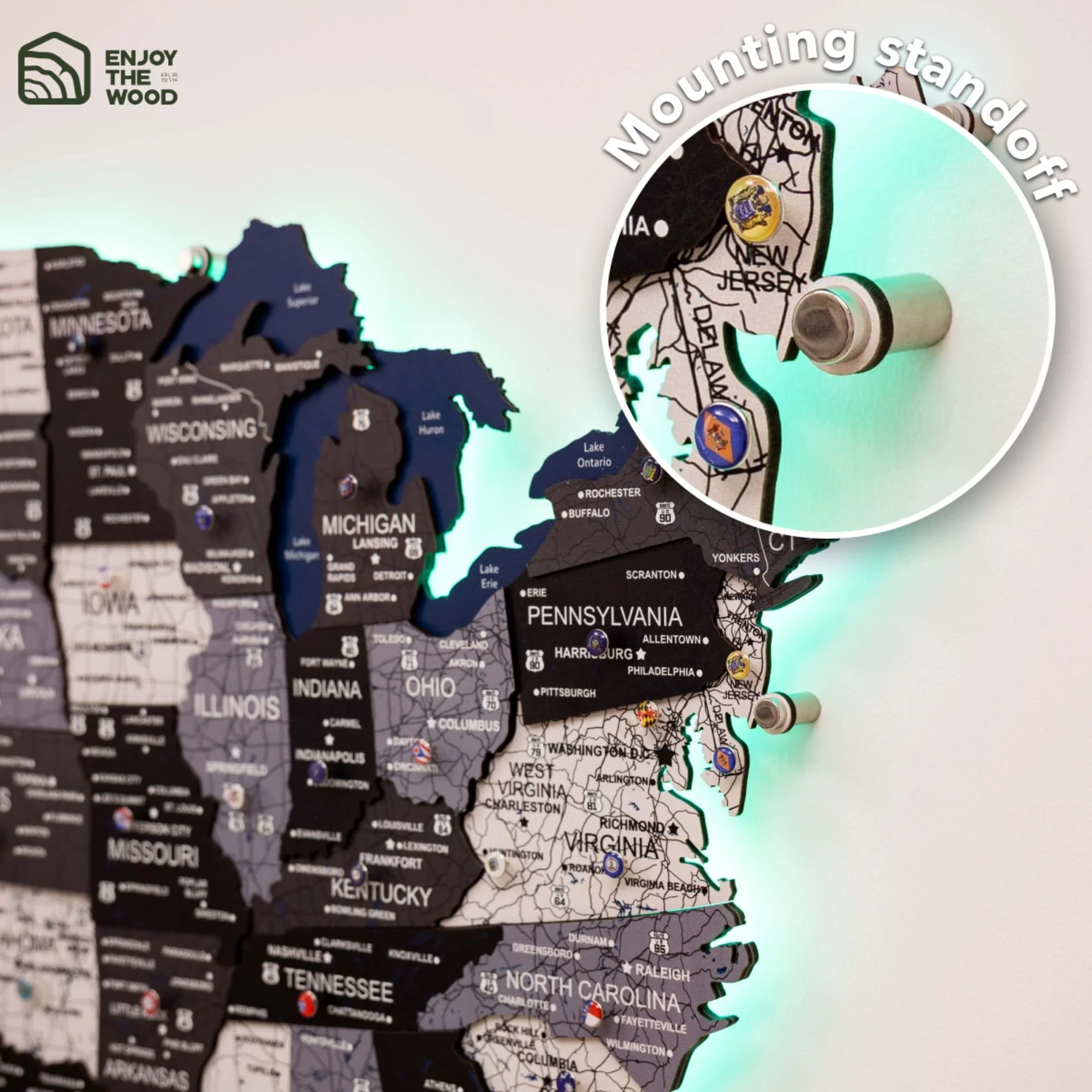 Wooden 3d LED Map of USA - Nordik - Image 16