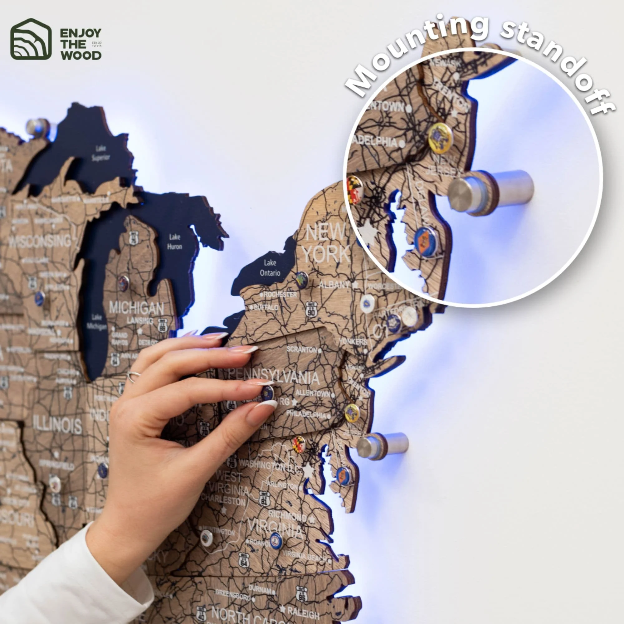 Wooden 3d LED Map of USA - Terra - Image 13
