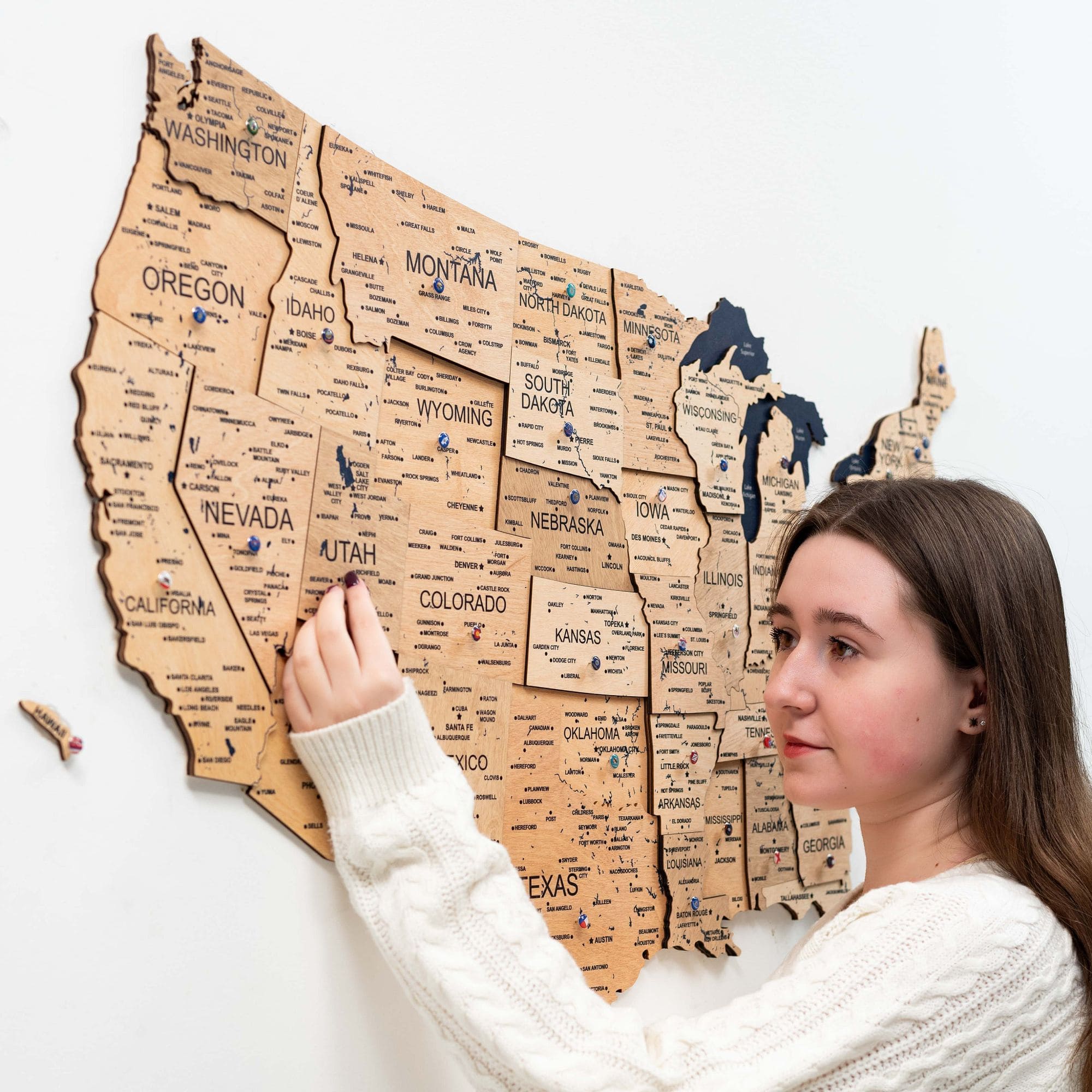 Wooden 3d Map of USA - Gold - Image 2