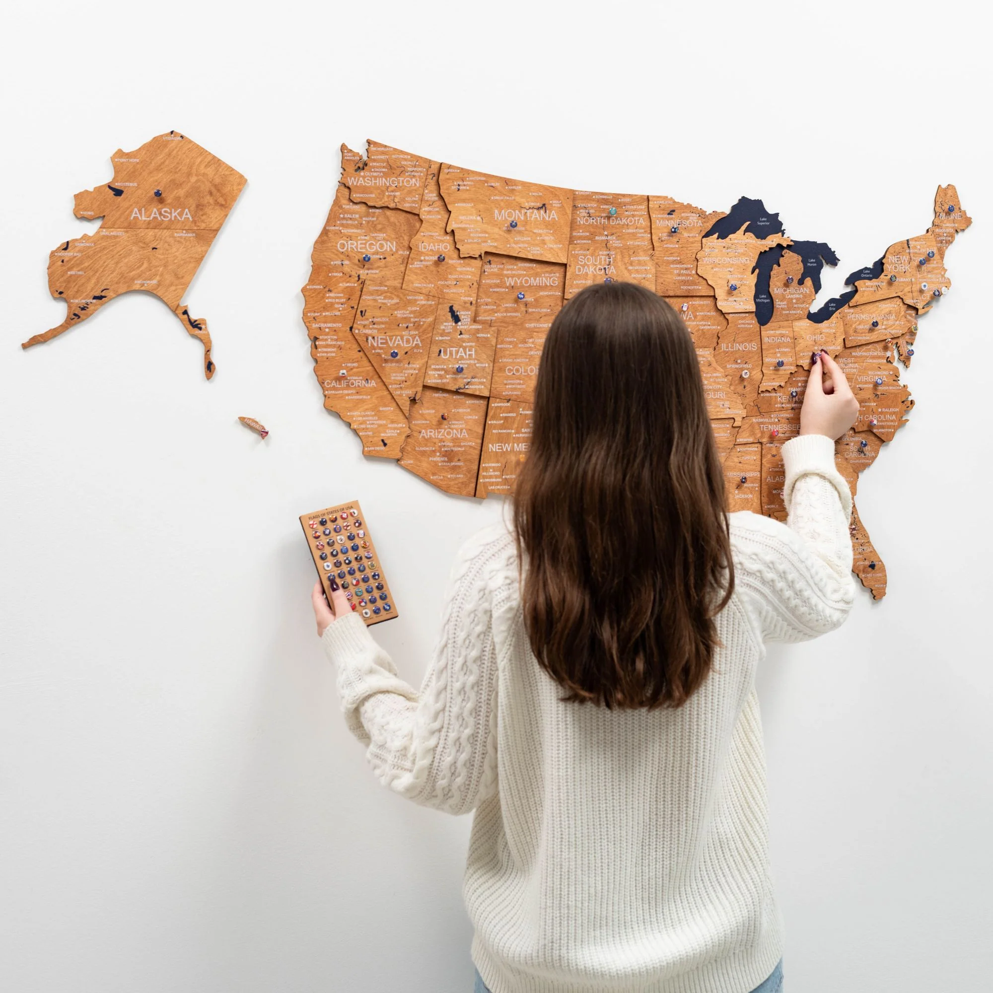 Wooden 3d Map of USA - Oak - Image 3