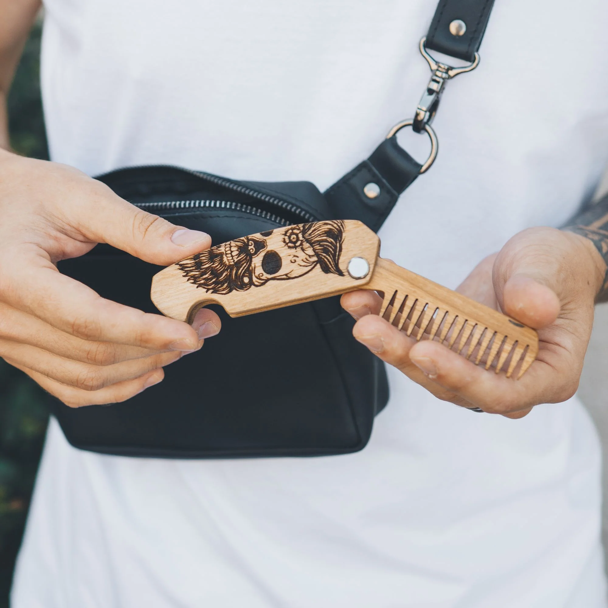 Wooden Beard Comb – Sugar Skull - Image 10