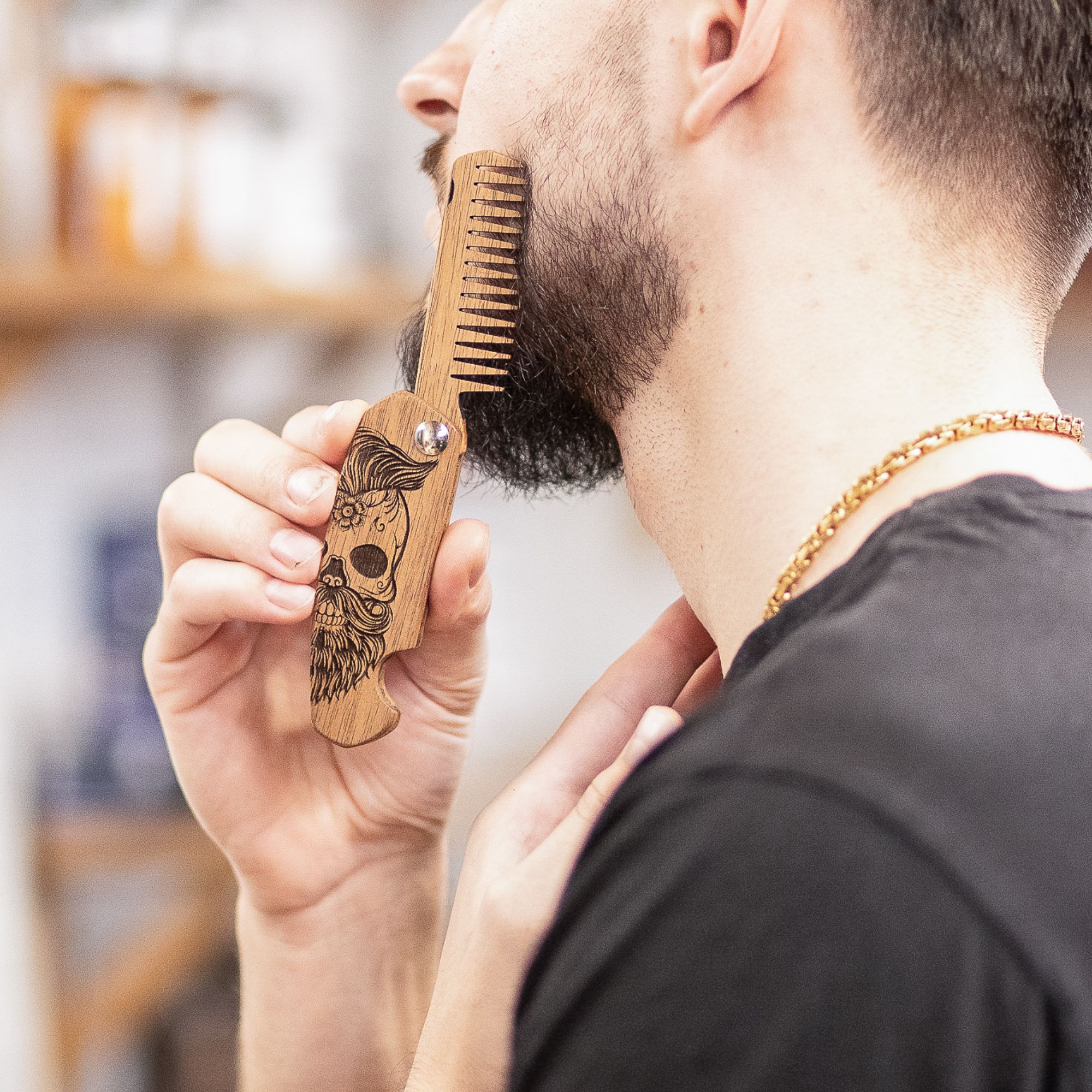 Wooden Beard Comb – Sugar Skull - Image 12