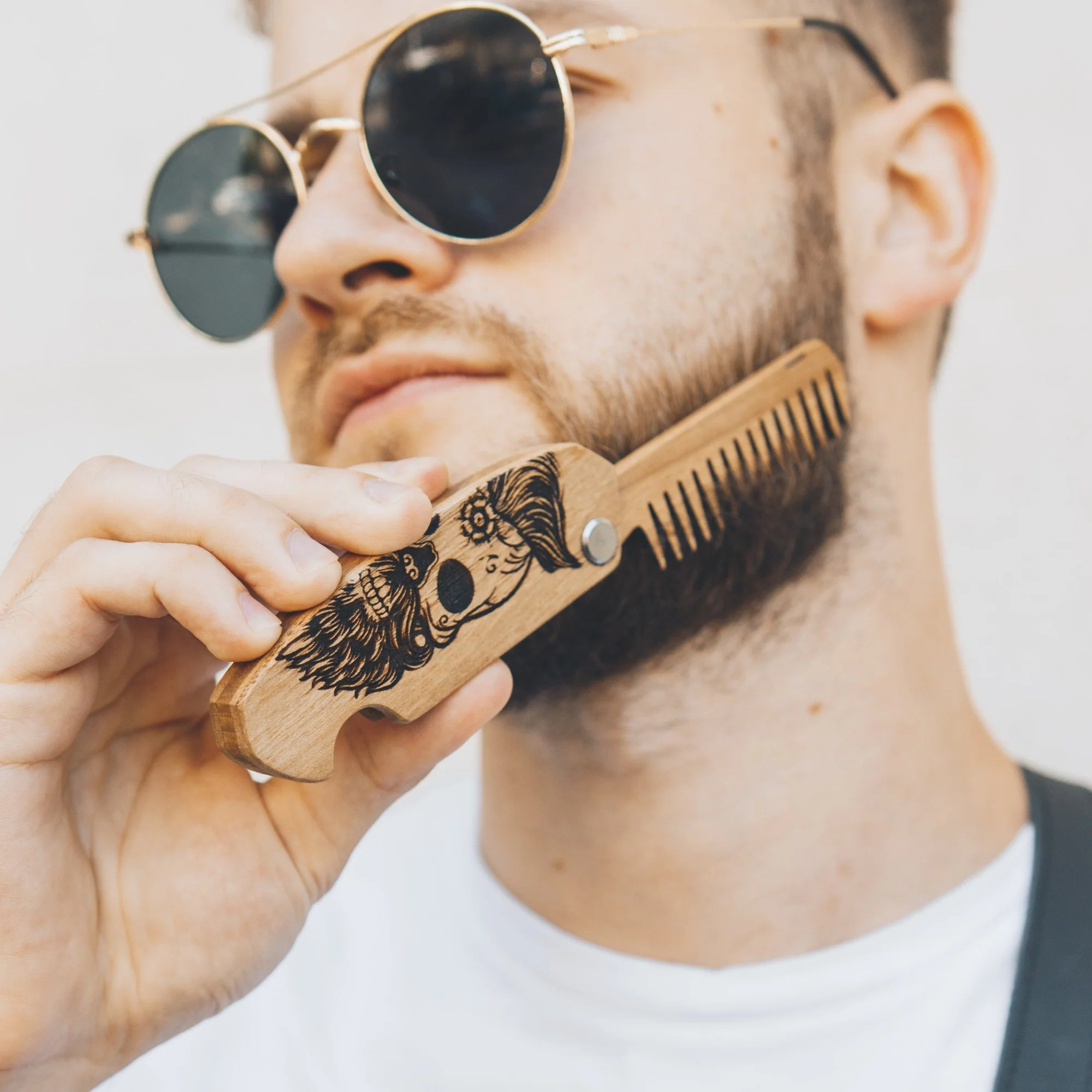 Wooden Beard Comb – Sugar Skull - Image 5