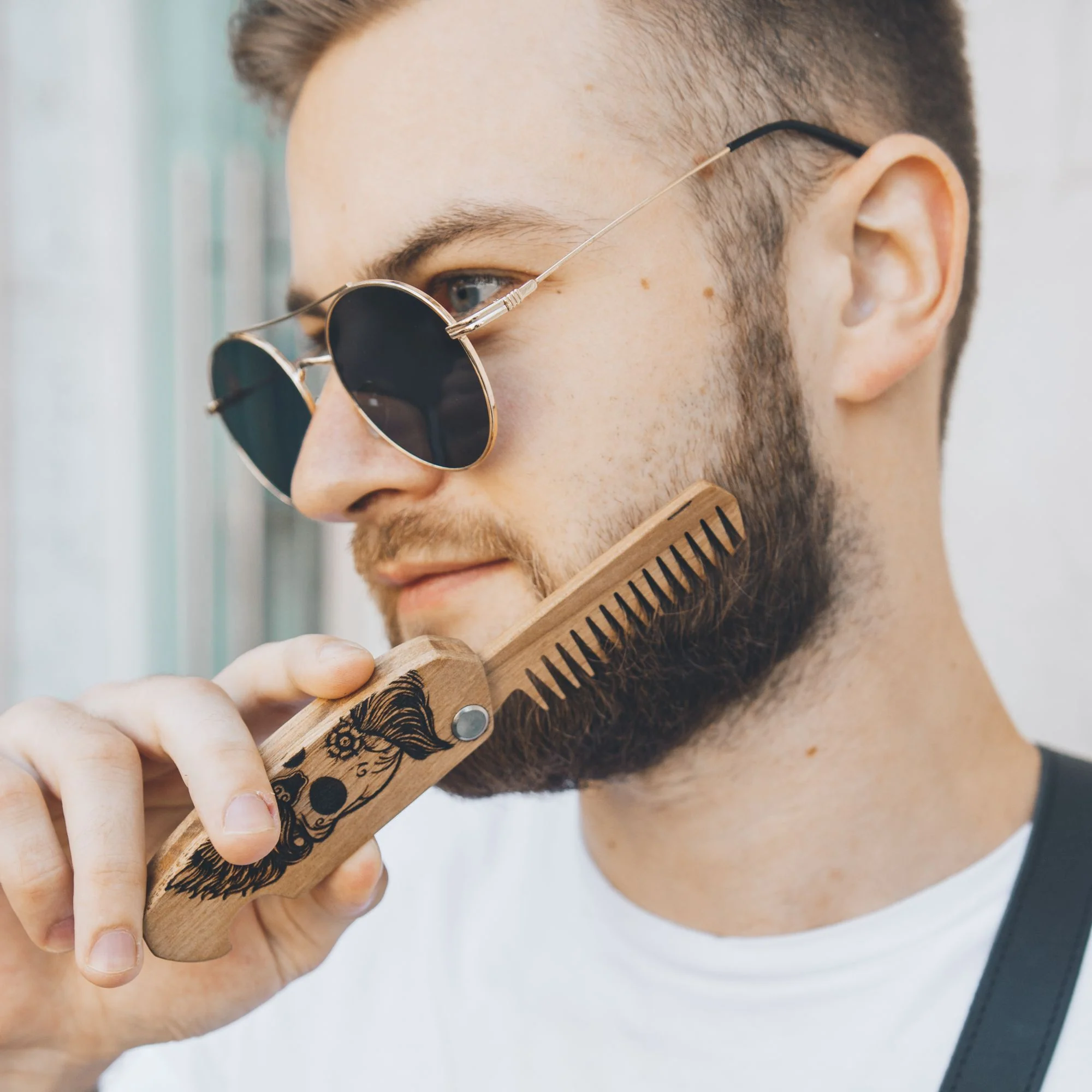 Wooden Beard Comb – Sugar Skull - Image 7