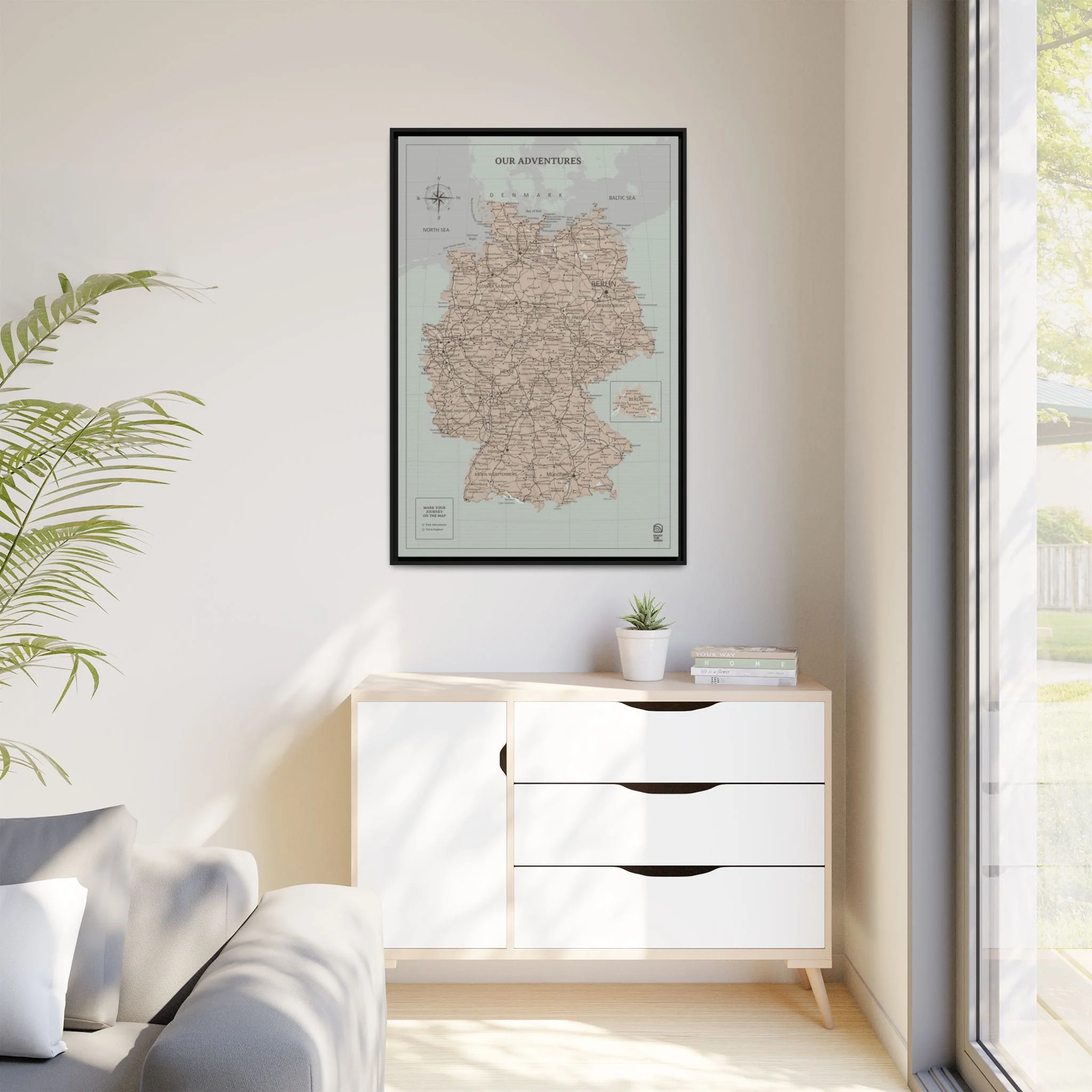 Wooden Canvas Germany Map - Antique