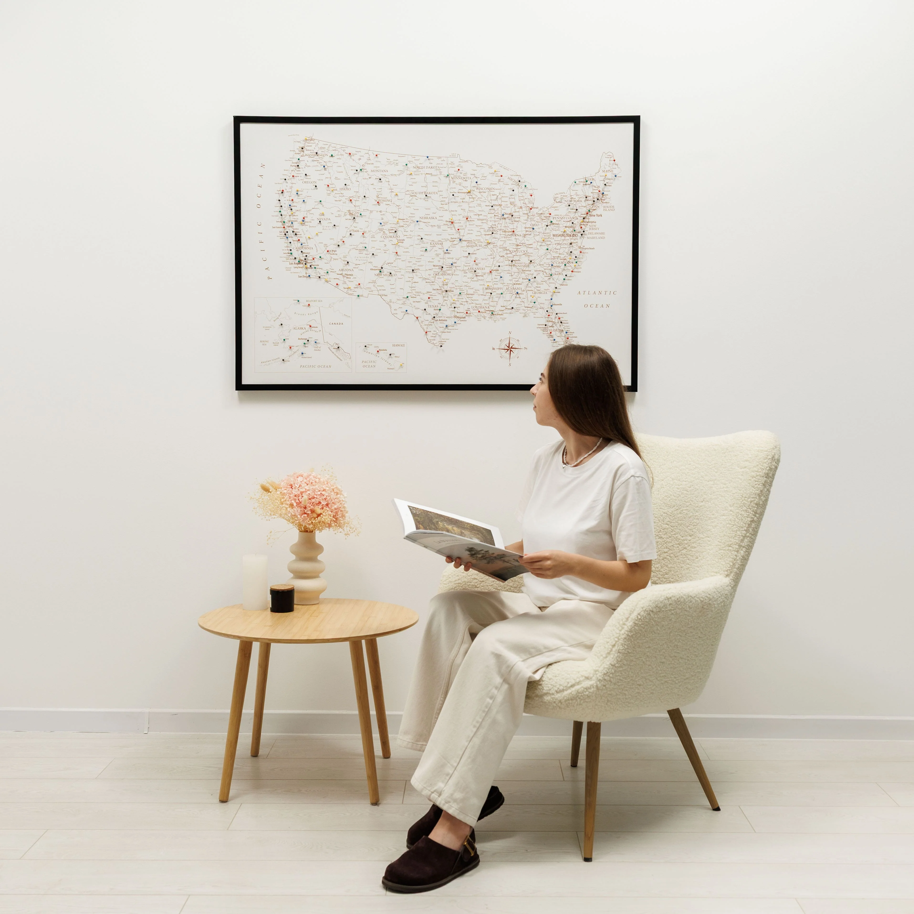 Wooden Canvas USA Map - Beige - Image 6
