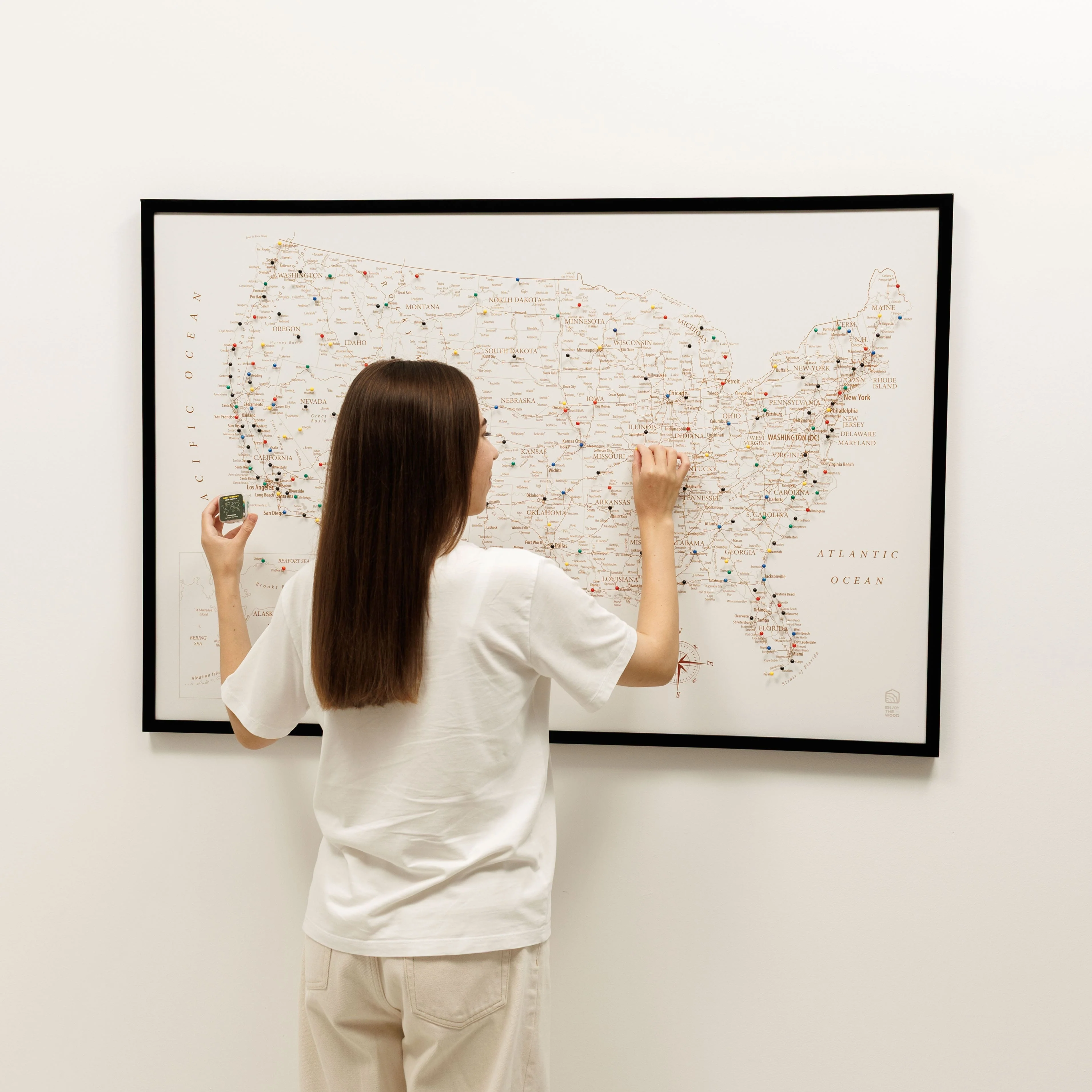 Wooden Canvas USA Map - Beige - Image 7