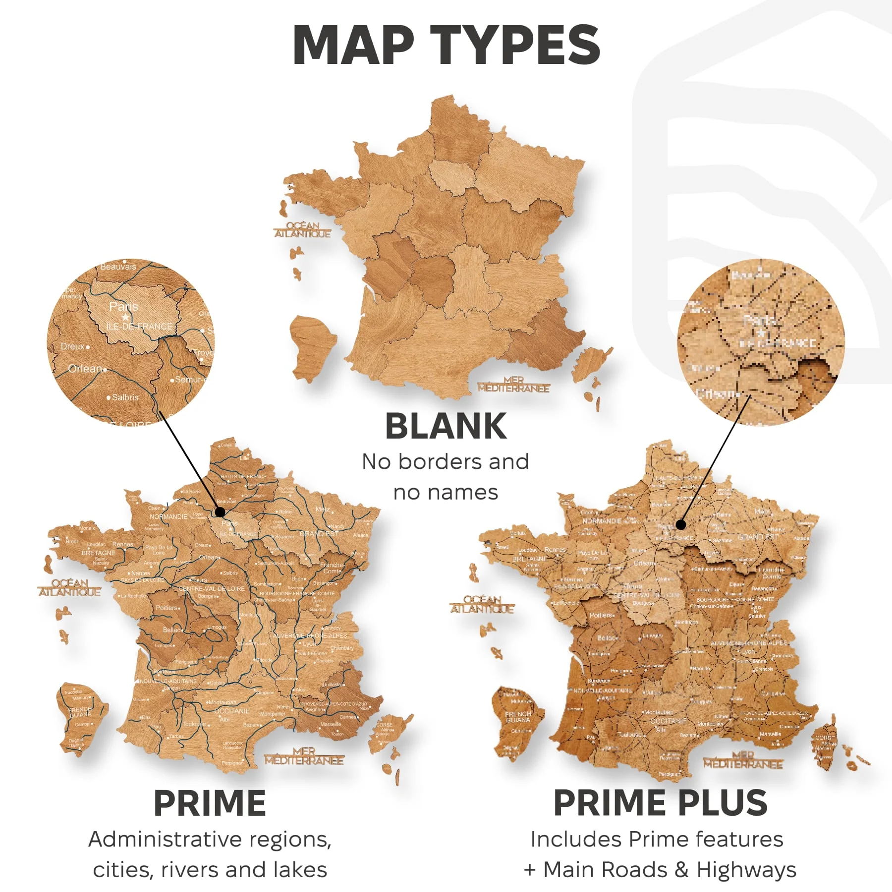 Wooden Map of France - Oak - Image 12