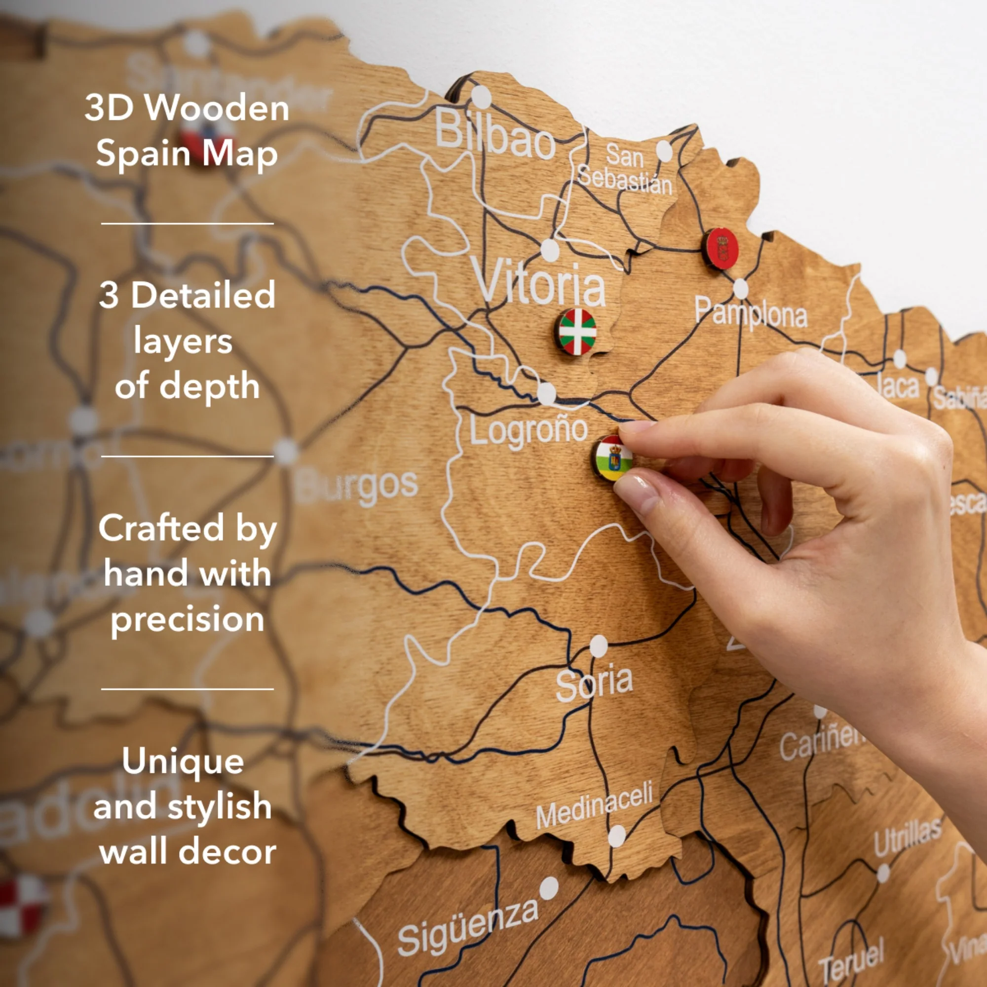 Wooden Map of Spain – Oak - Image 16