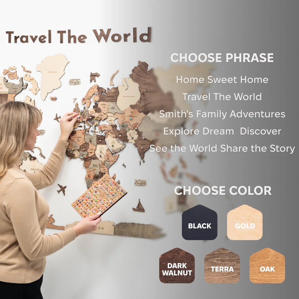 Wooden Map Quotes-Multicolor - Image 3