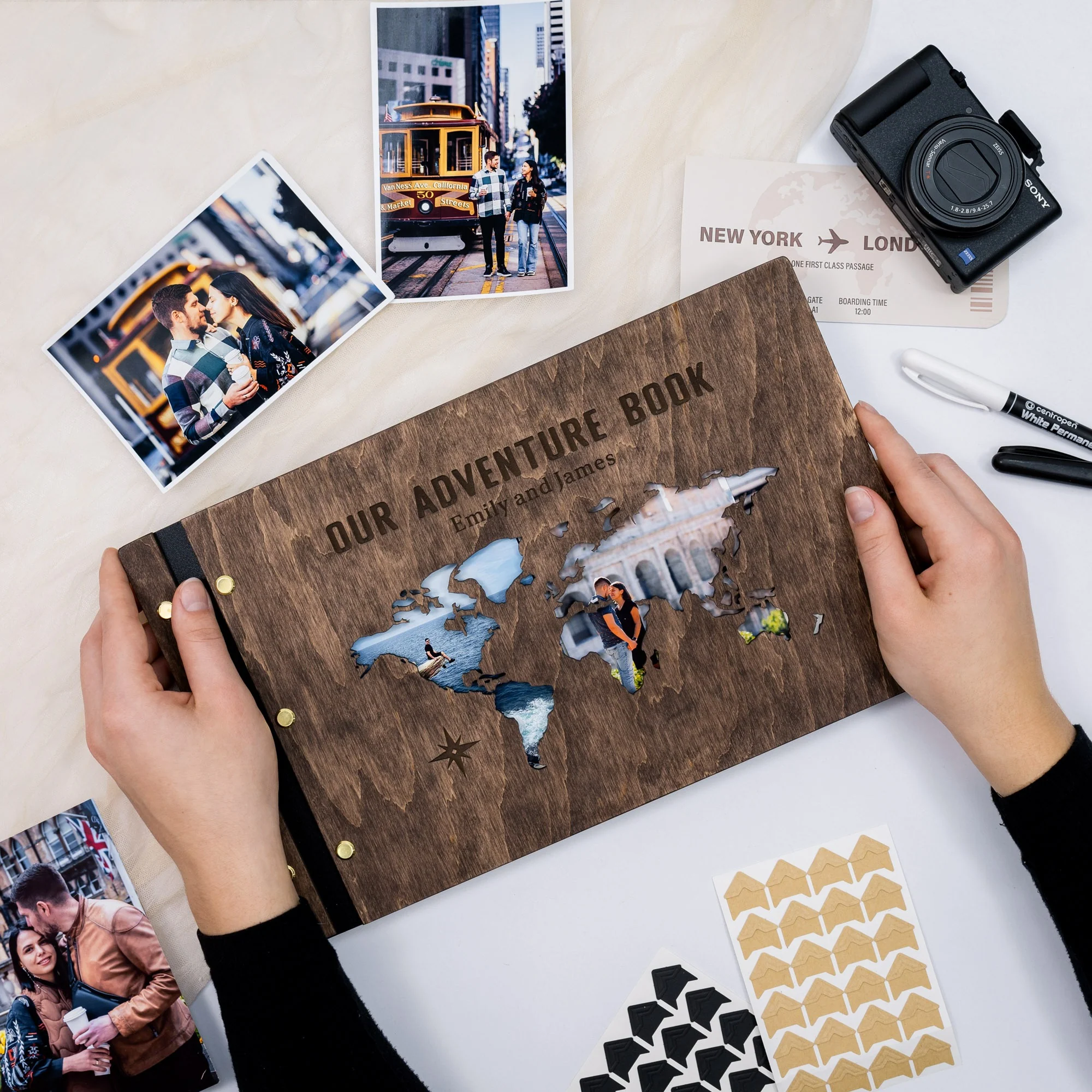 Wooden Photo Album - World Map - Image 2