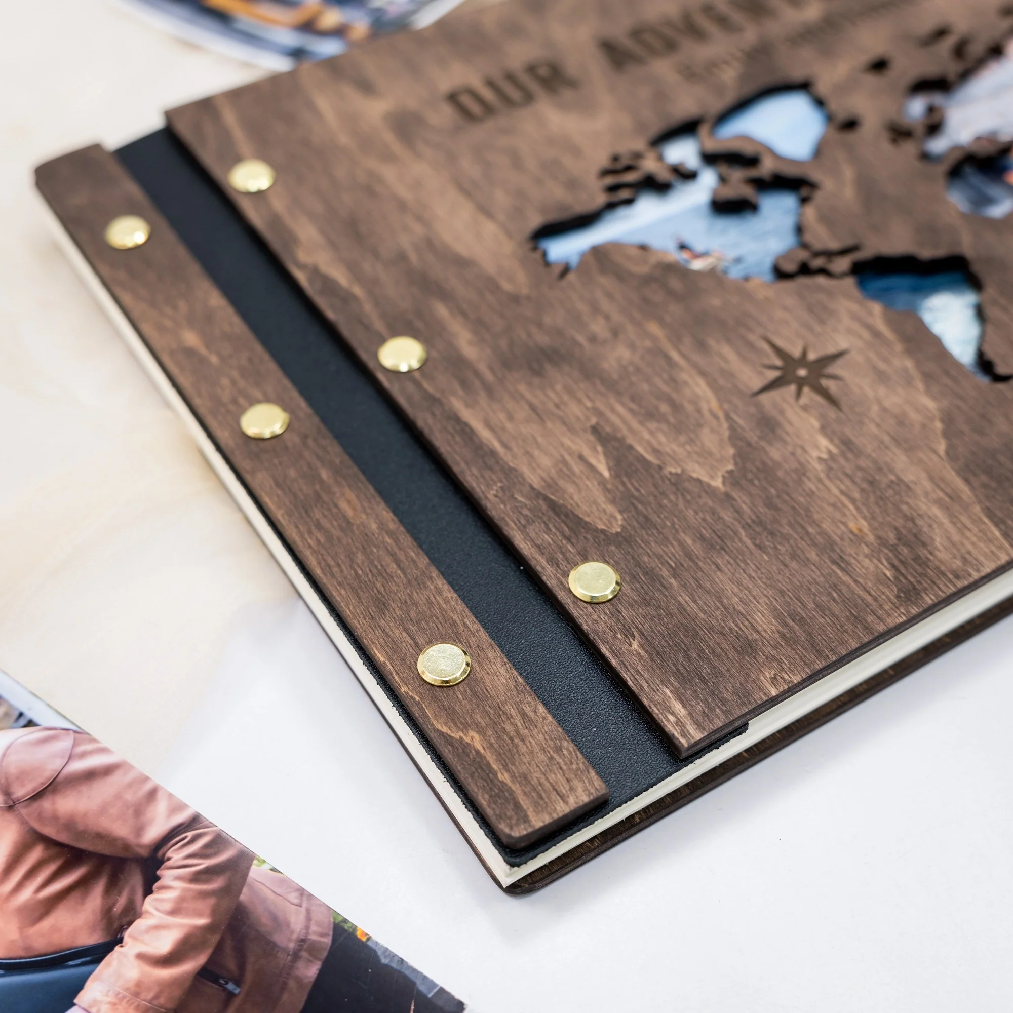 Wooden Photo Album - World Map - Image 3