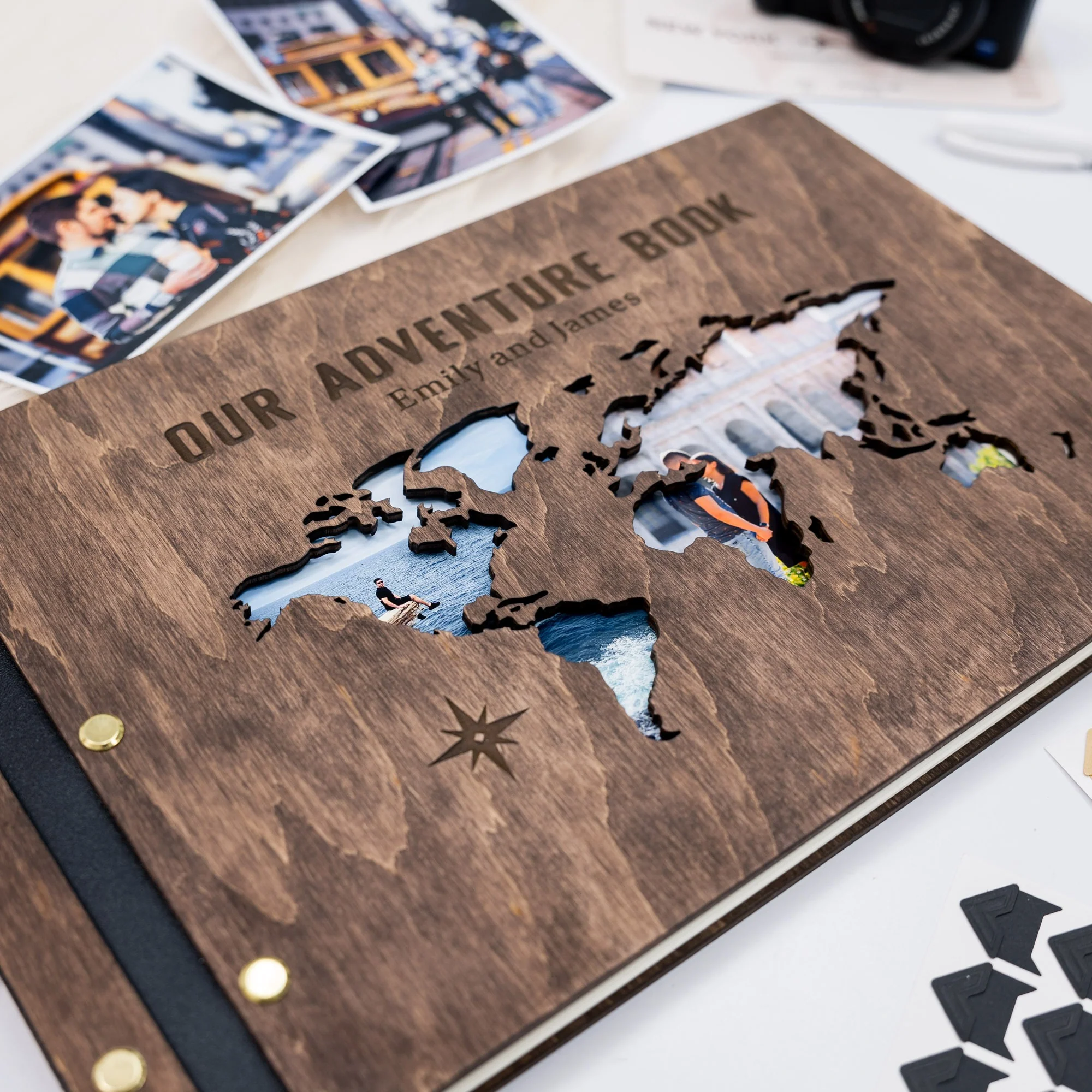 Wooden Photo Album - World Map - Image 4
