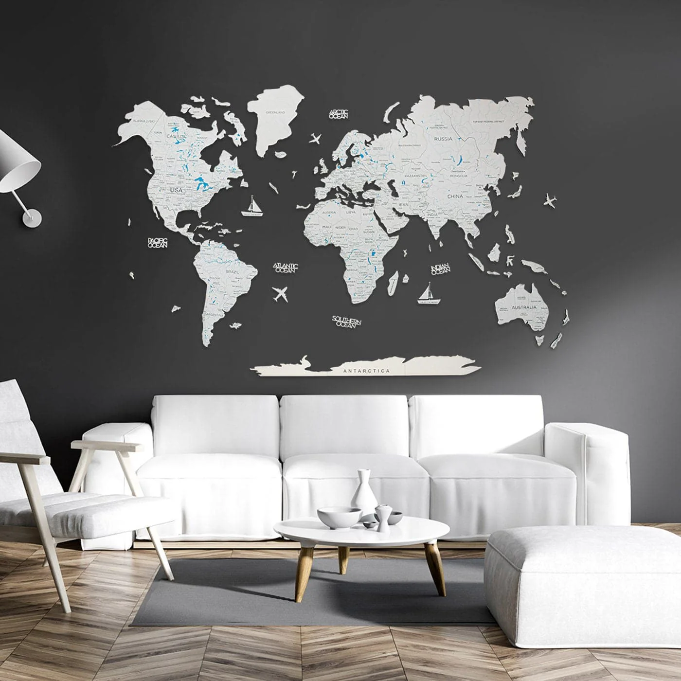 Wooden World Map Navy Blue - Image 7