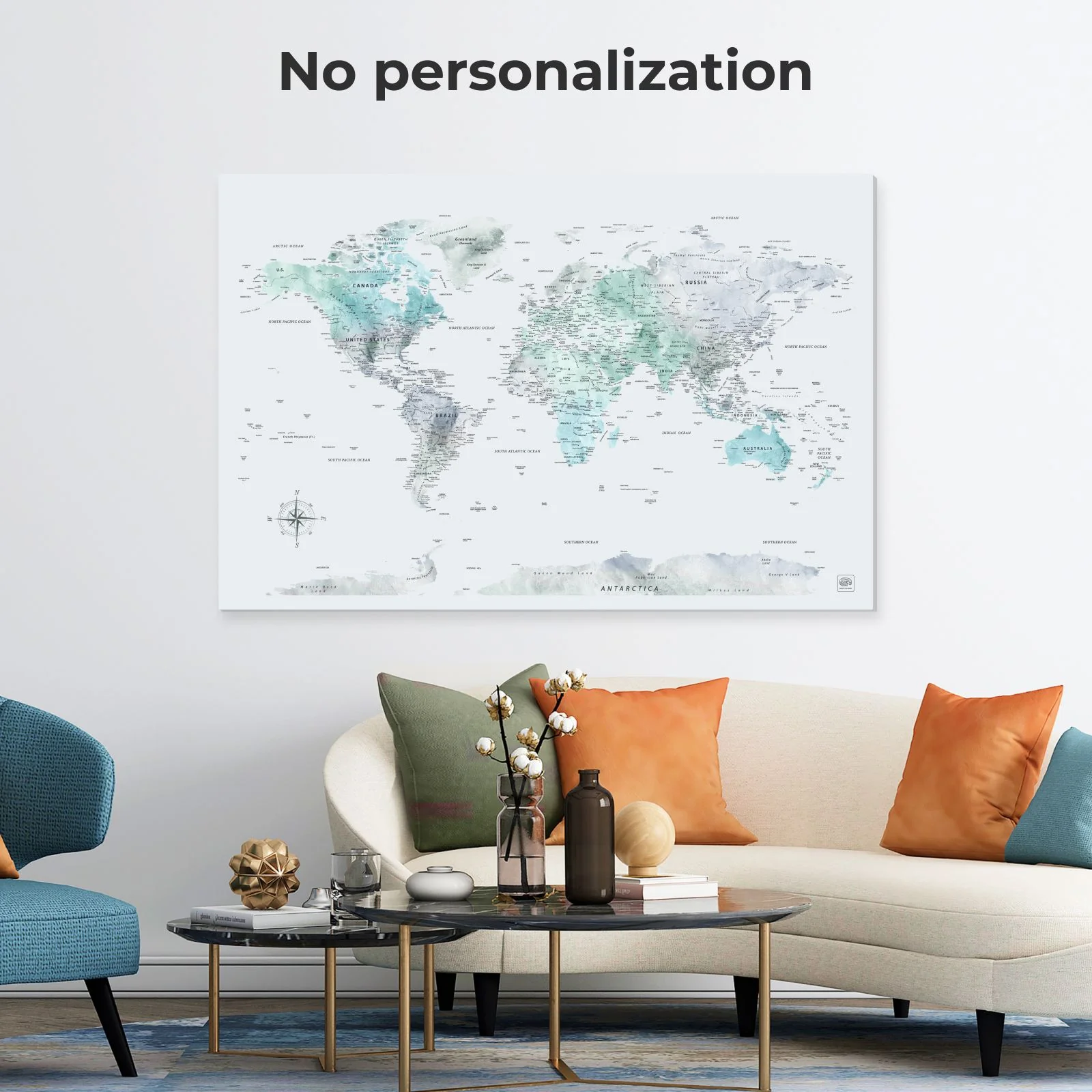 World Map on Canvas - Sky Blue - Image 11