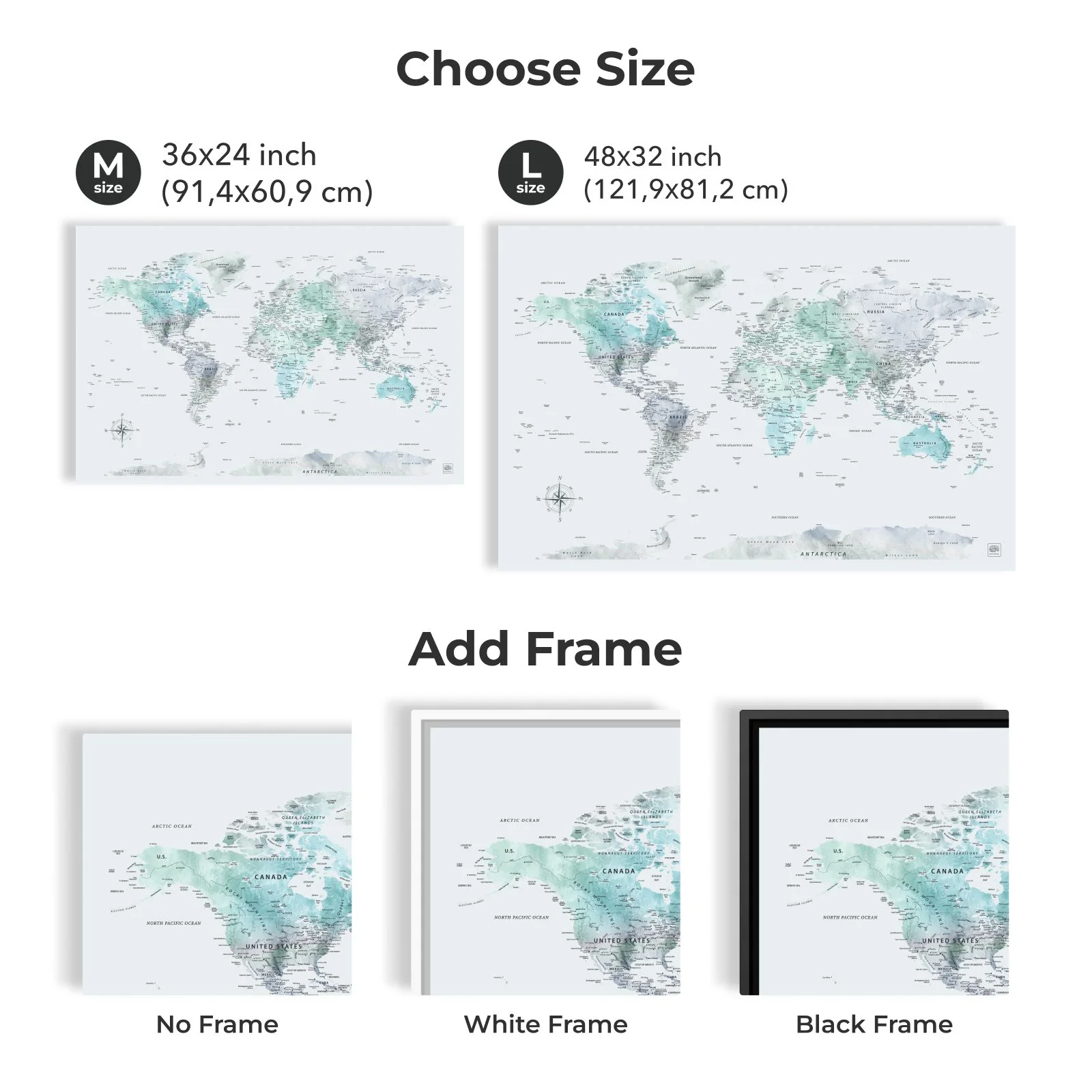 World Map on Canvas - Sky Blue - Image 12