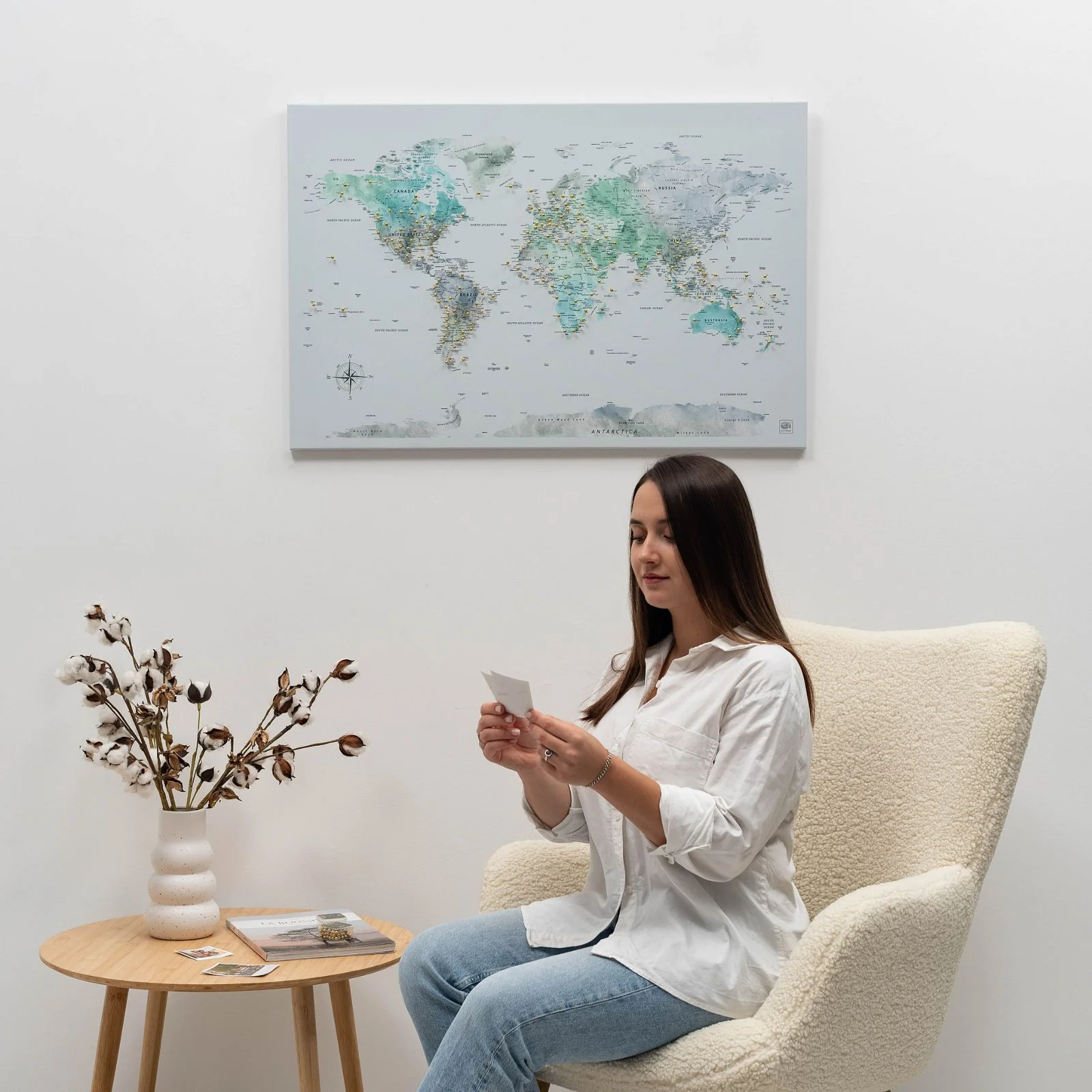 World Map on Canvas - Sky Blue - Image 4