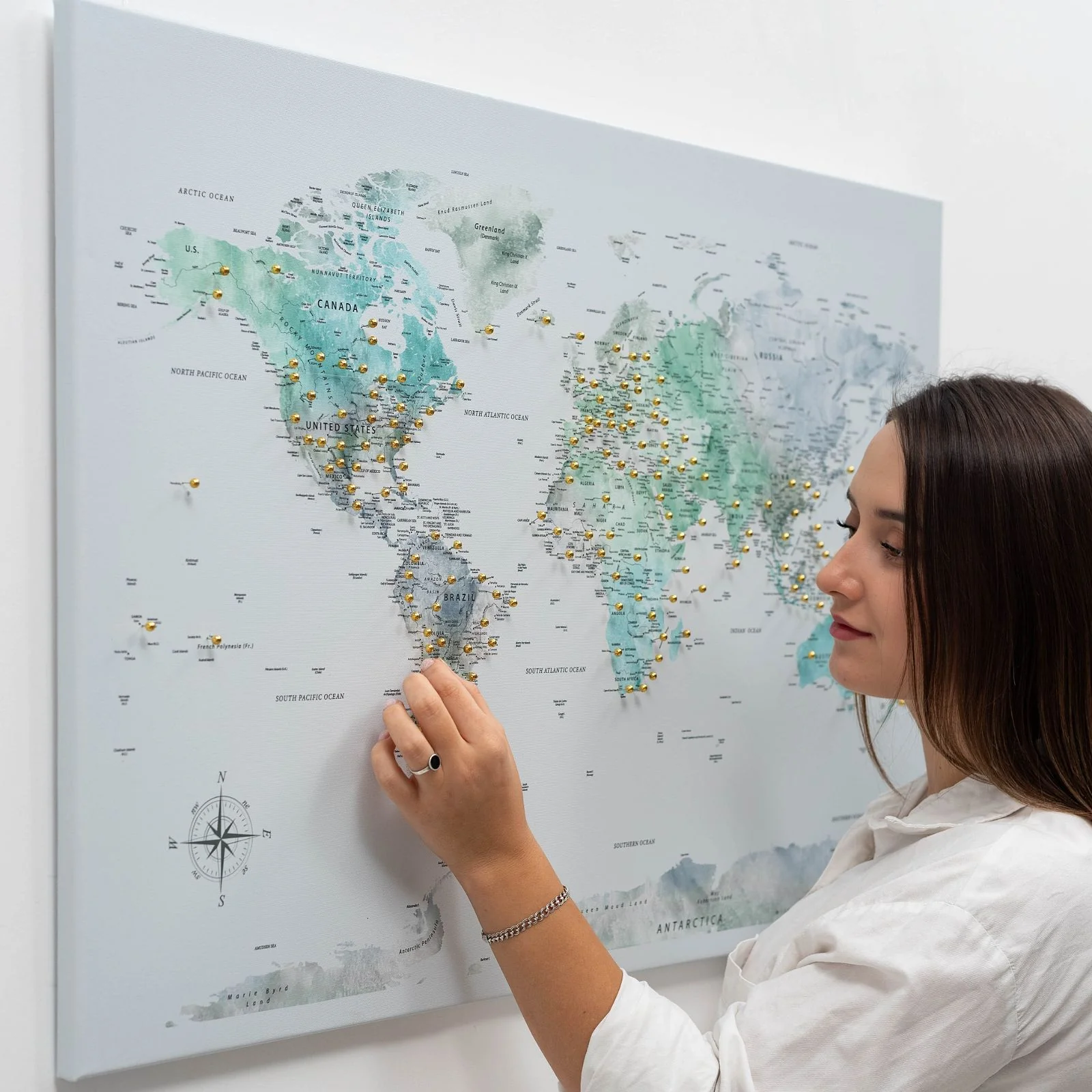 World Map on Canvas - Sky Blue - Image 8