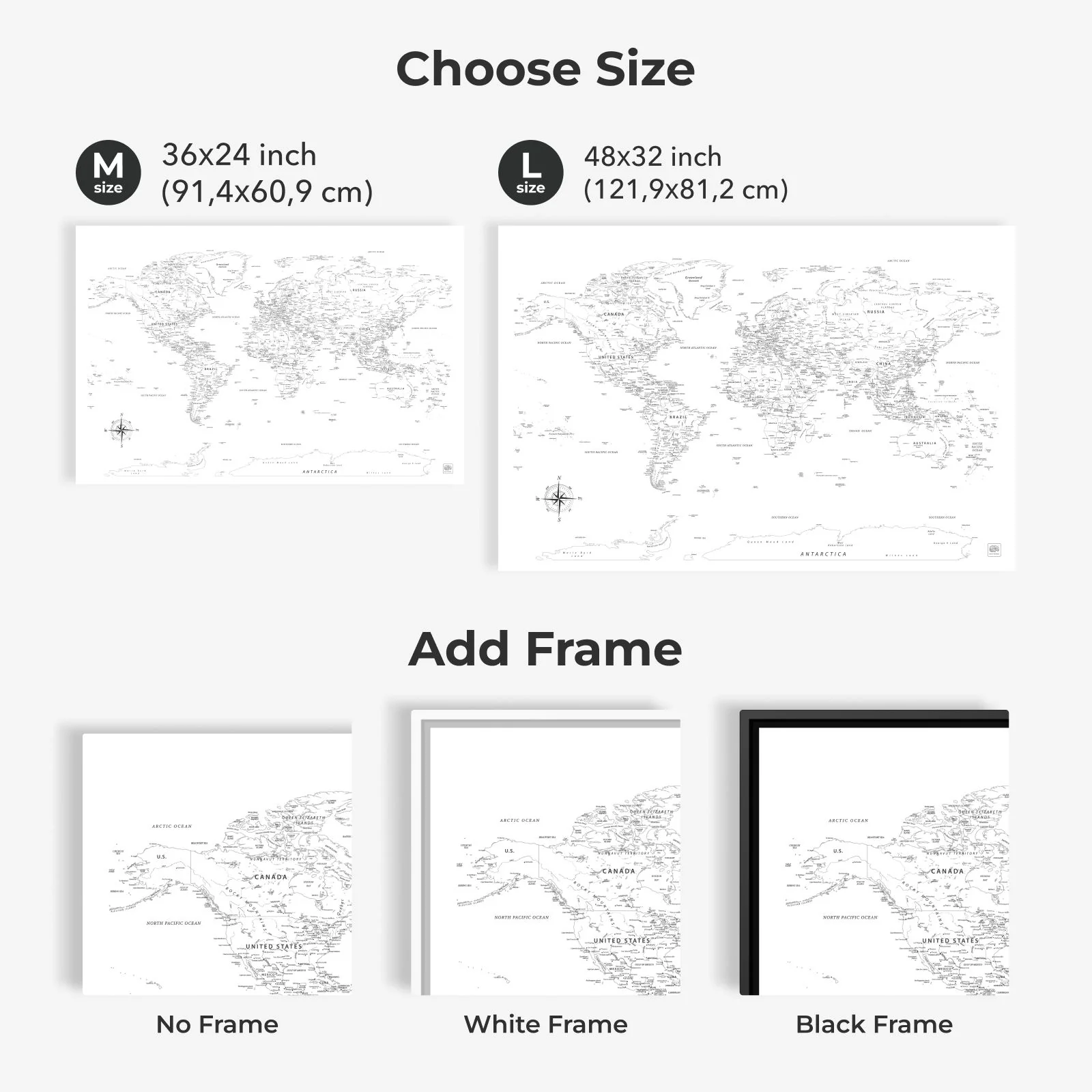 World Map on Canvas - White - Image 12